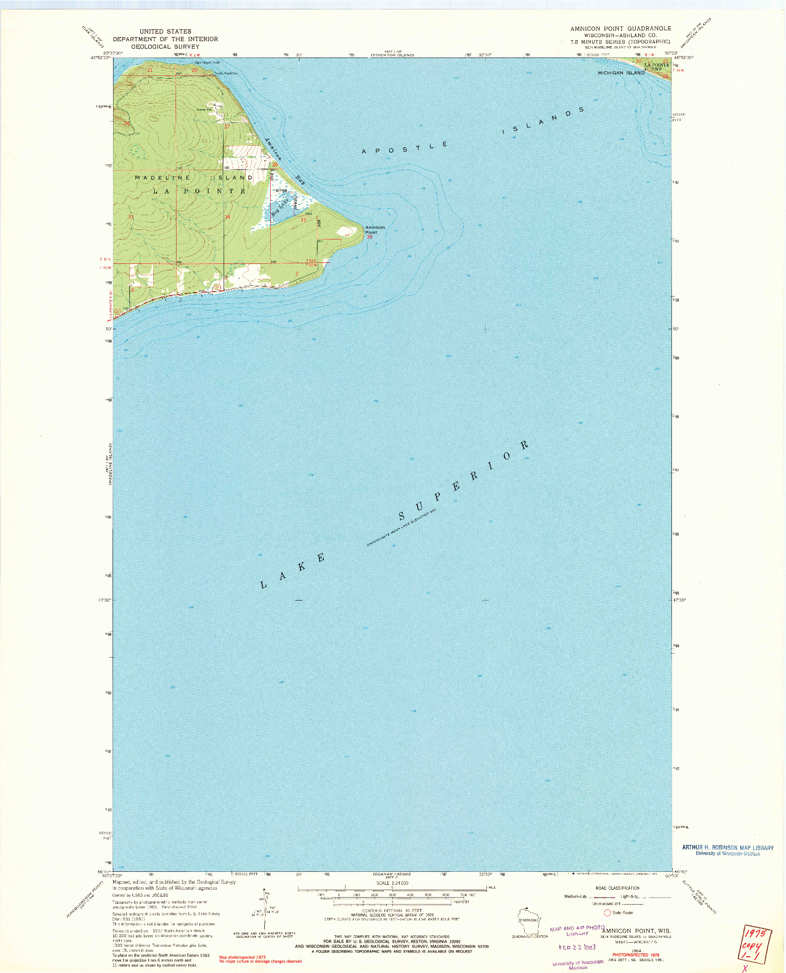 USGS 1:24000-SCALE QUADRANGLE FOR AMNICON POINT, WI 1964