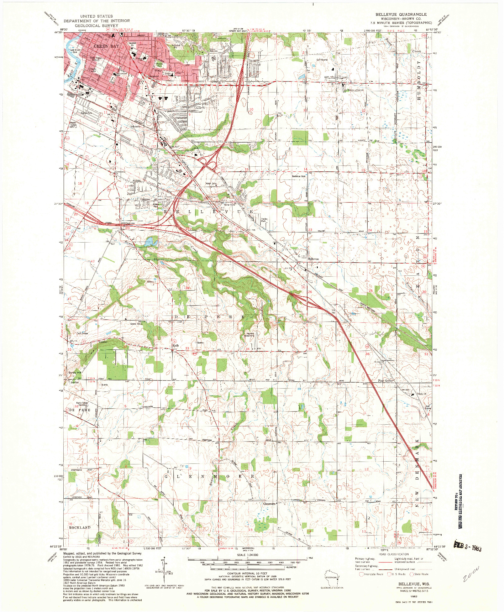 USGS 1:24000-SCALE QUADRANGLE FOR BELLEVUE, WI 1982