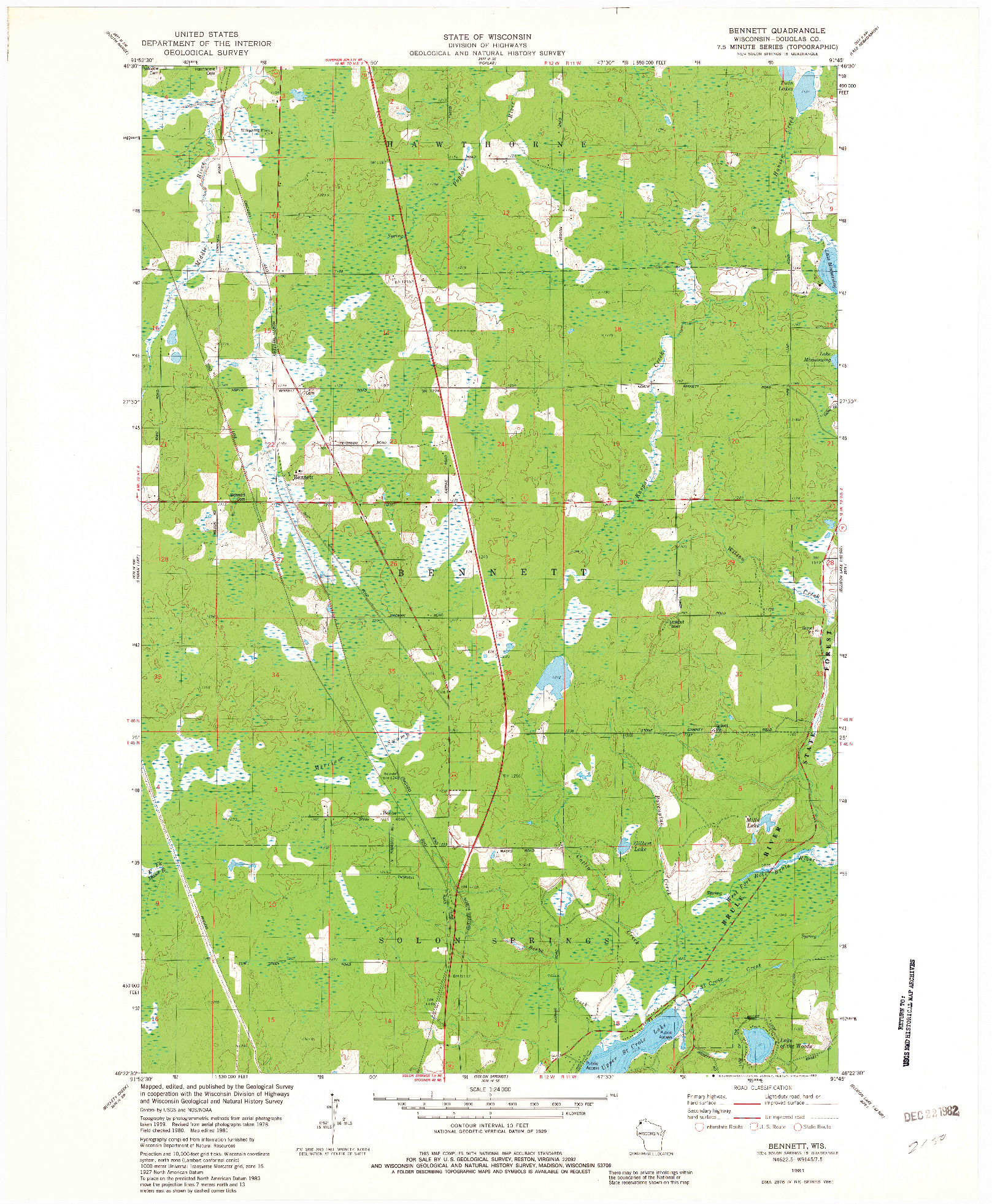 USGS 1:24000-SCALE QUADRANGLE FOR BENNETT, WI 1981