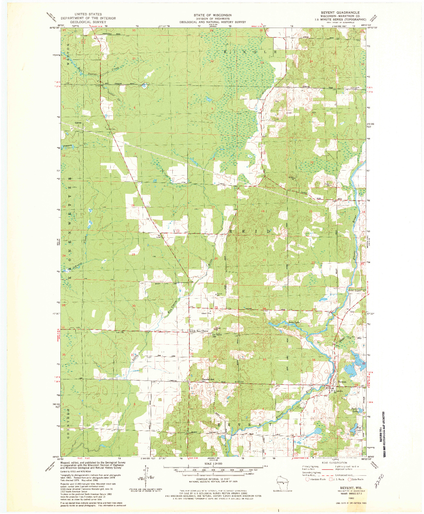 USGS 1:24000-SCALE QUADRANGLE FOR BEVENT, WI 1982
