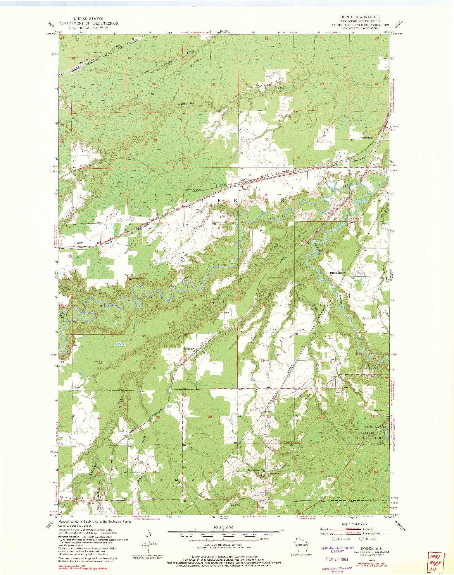 USGS 1:24000-SCALE QUADRANGLE FOR BOREA, WI 1954