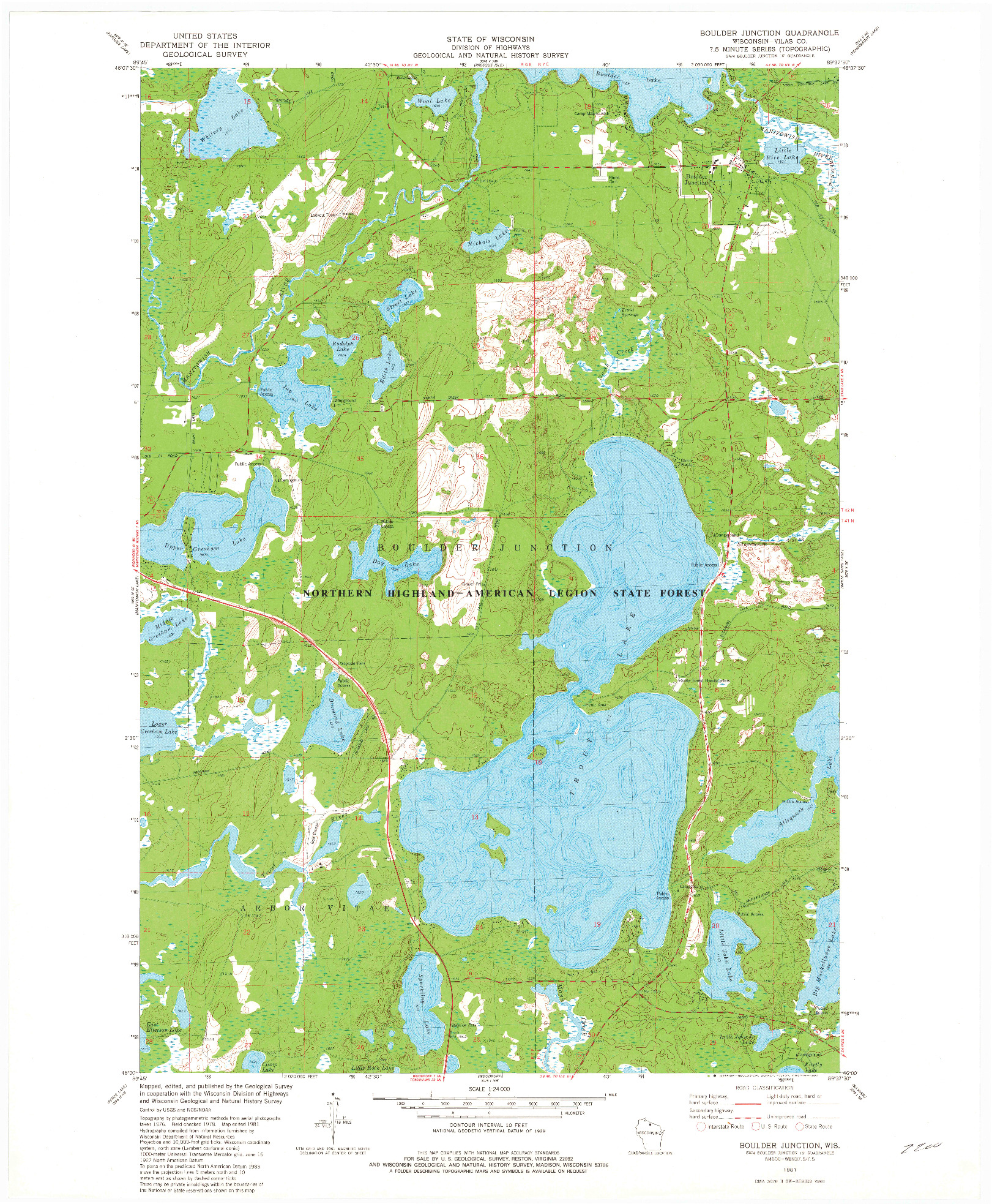 USGS 1:24000-SCALE QUADRANGLE FOR BOULDER JUNCTION, WI 1981