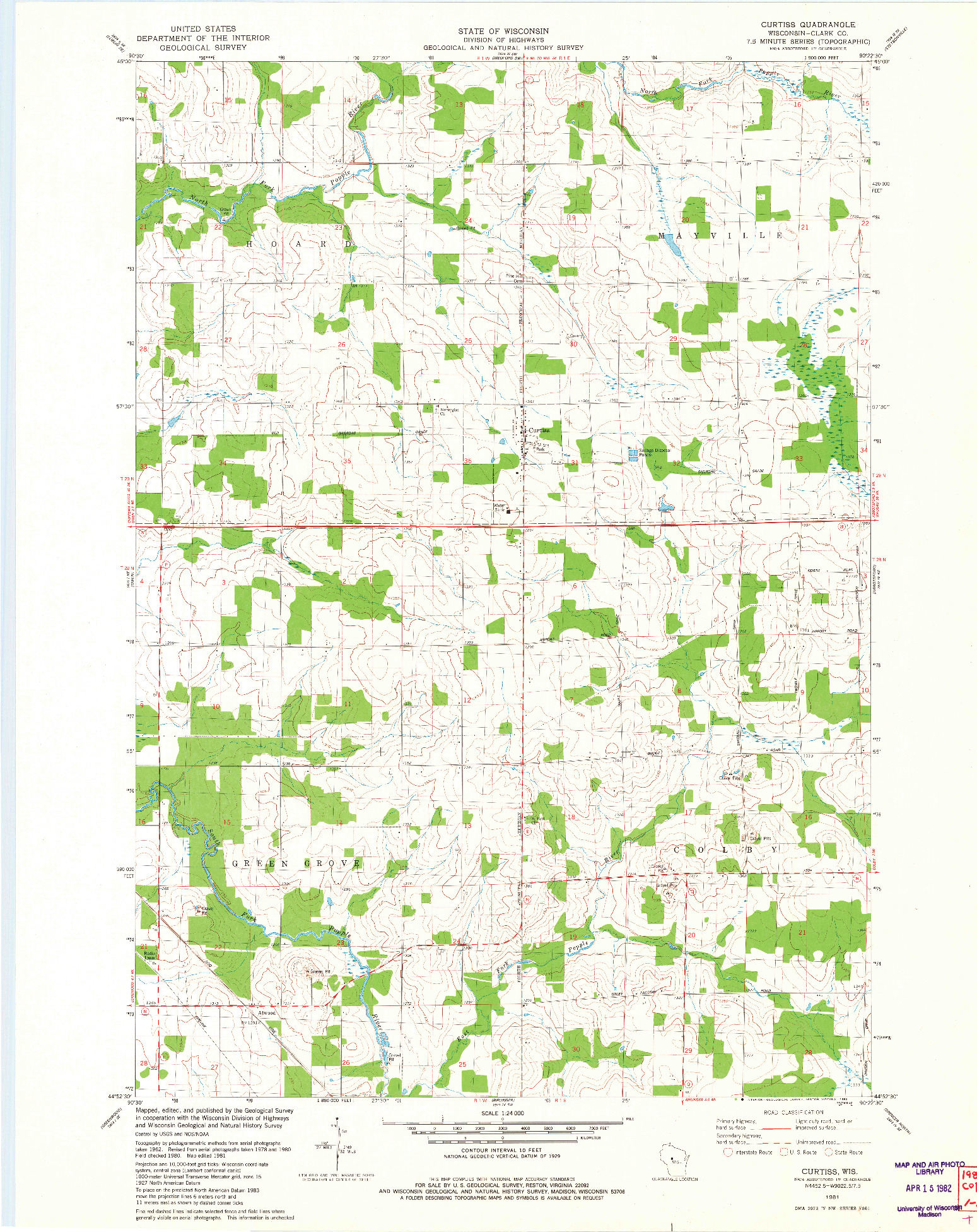 USGS 1:24000-SCALE QUADRANGLE FOR CURTISS, WI 1981