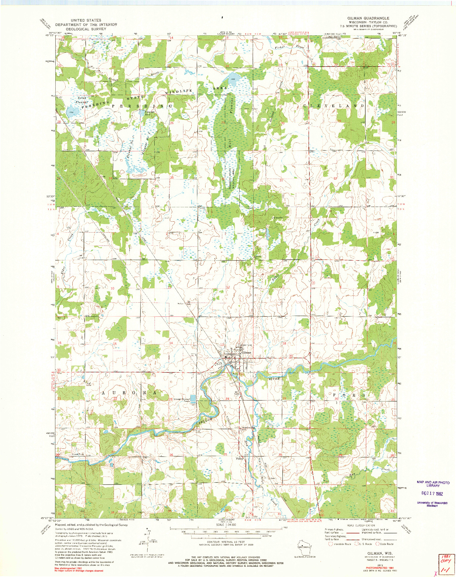 USGS 1:24000-SCALE QUADRANGLE FOR GILMAN, WI 1973