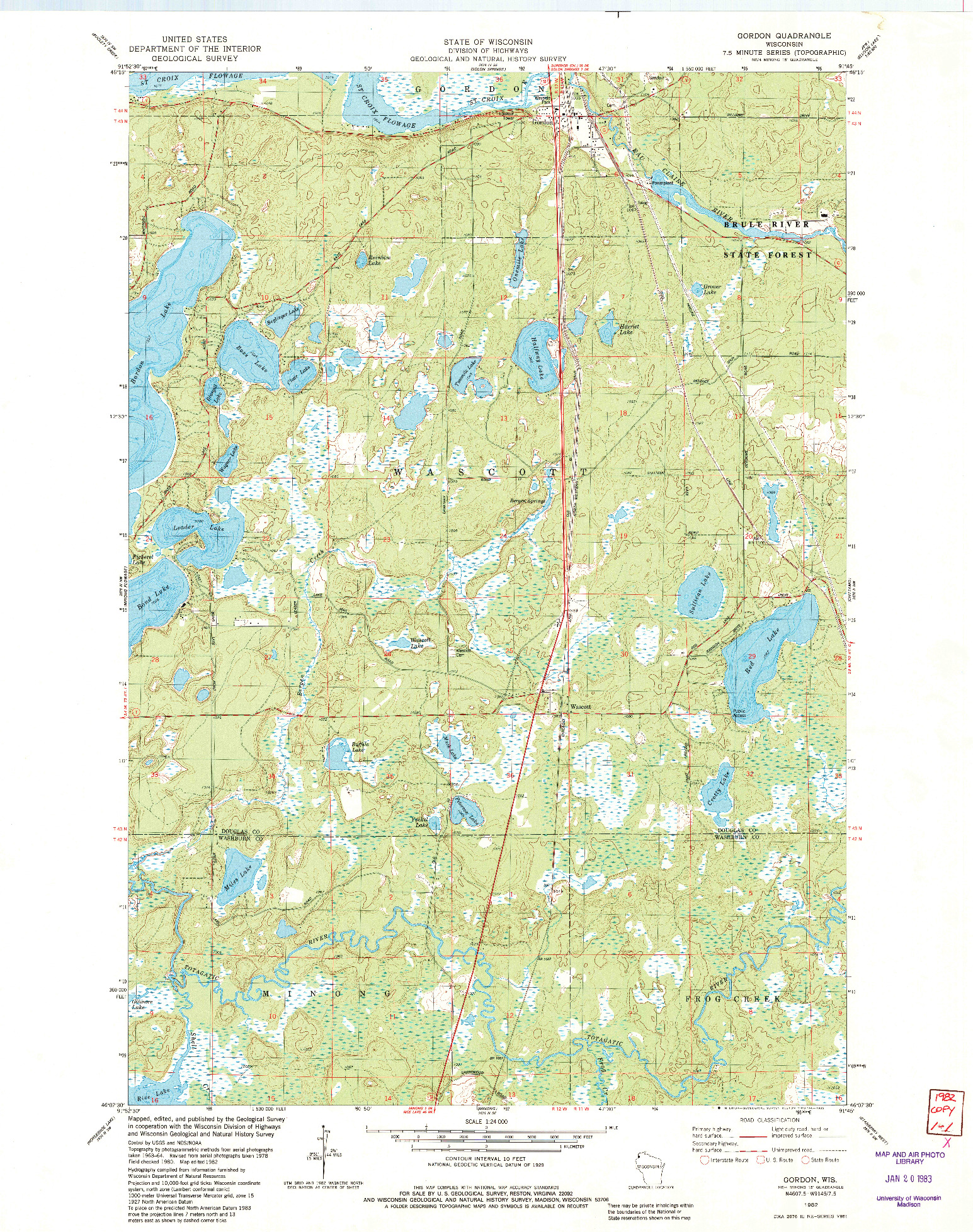 USGS 1:24000-SCALE QUADRANGLE FOR GORDON, WI 1982