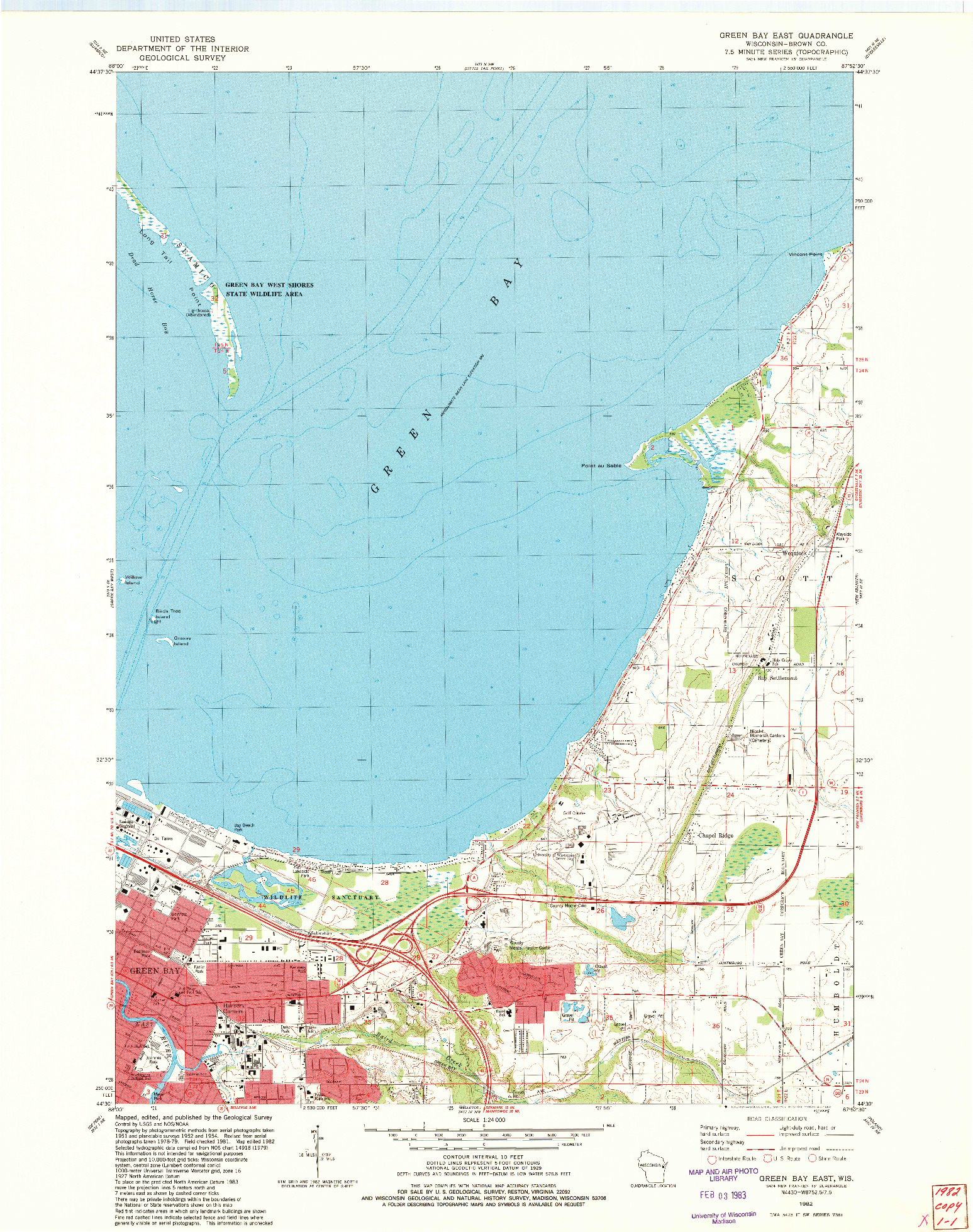 USGS 1:24000-SCALE QUADRANGLE FOR GREEN BAY EAST, WI 1982