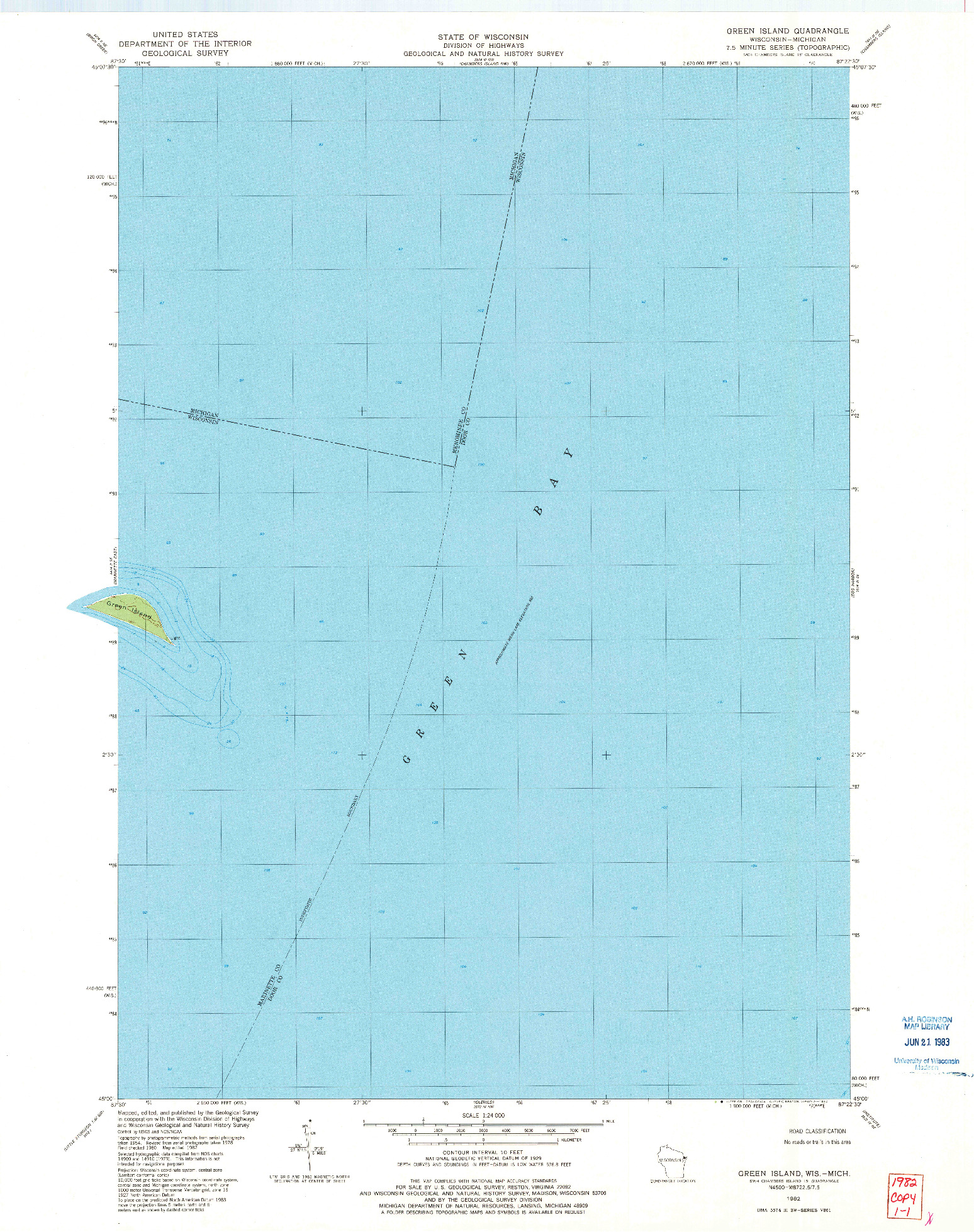 USGS 1:24000-SCALE QUADRANGLE FOR GREEN ISLAND, WI 1982