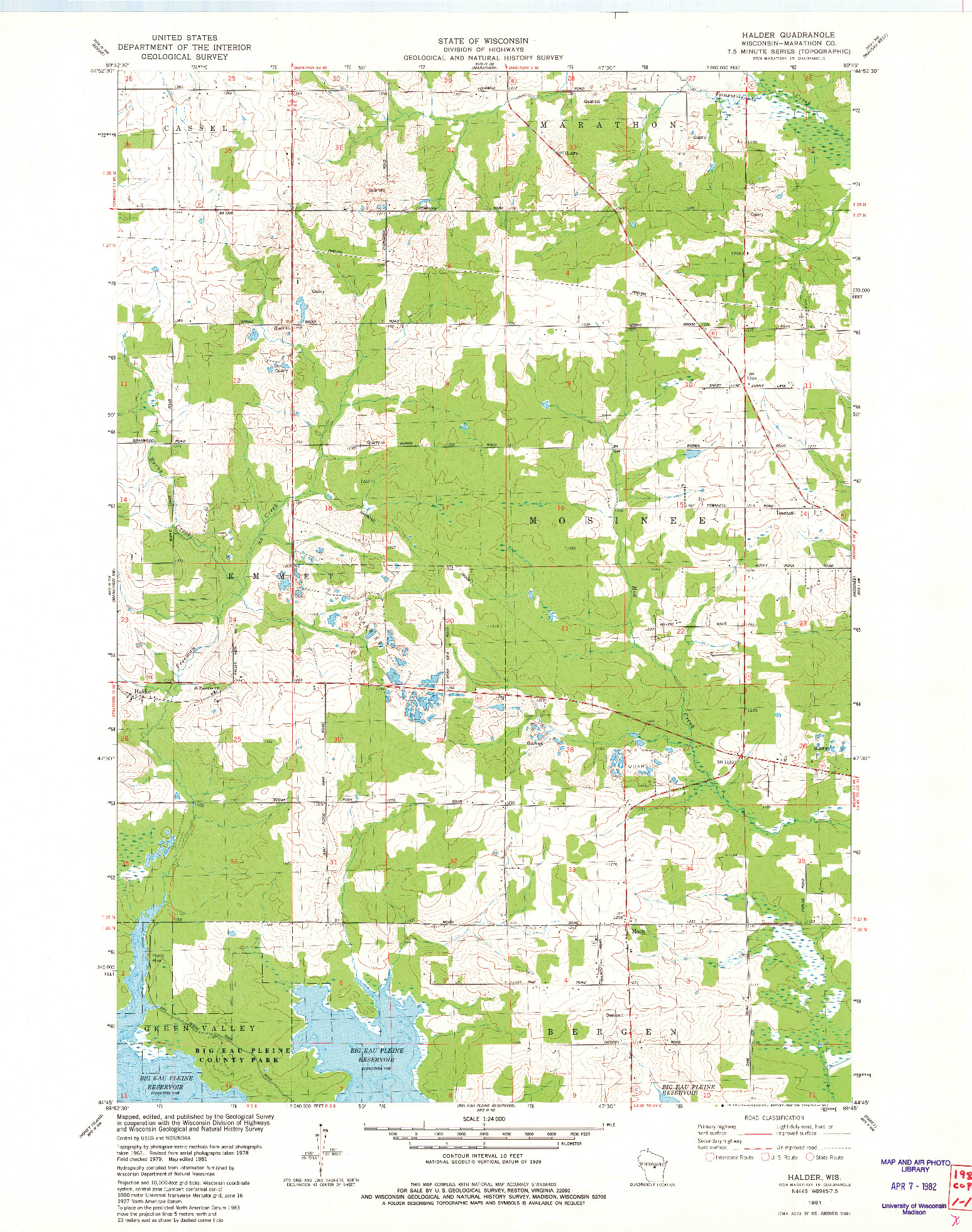 USGS 1:24000-SCALE QUADRANGLE FOR HALDER, WI 1981