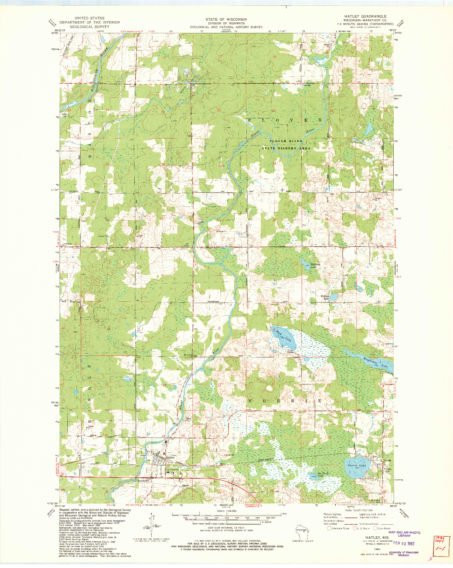 USGS 1:24000-SCALE QUADRANGLE FOR HATLEY, WI 1982