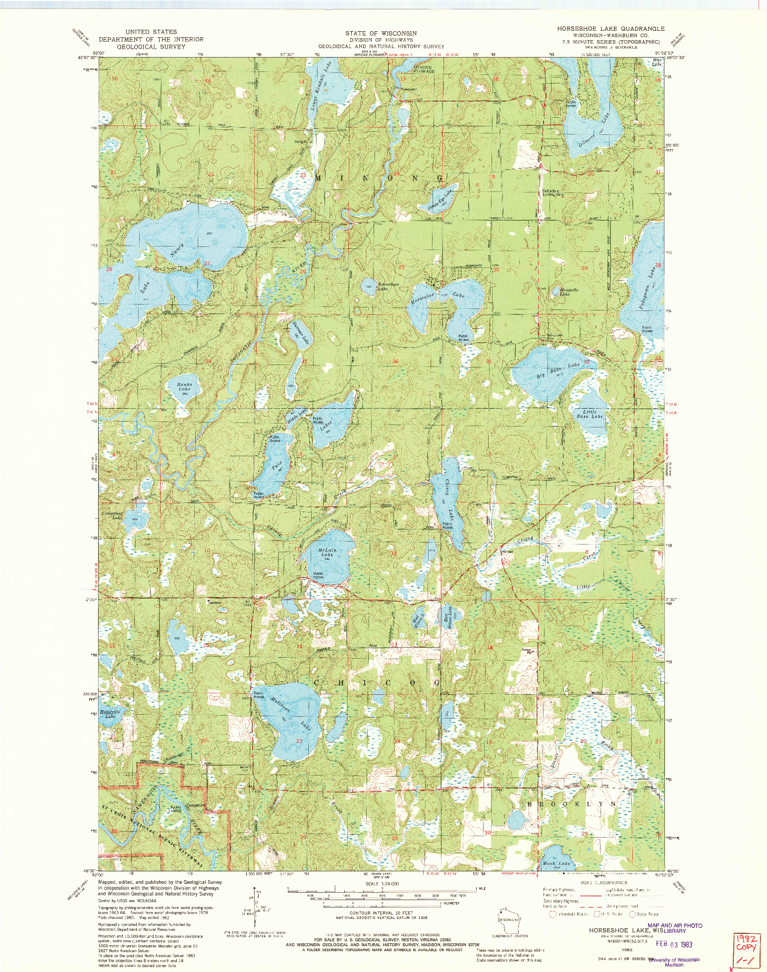 USGS 1:24000-SCALE QUADRANGLE FOR HORSESHOE LAKE, WI 1982