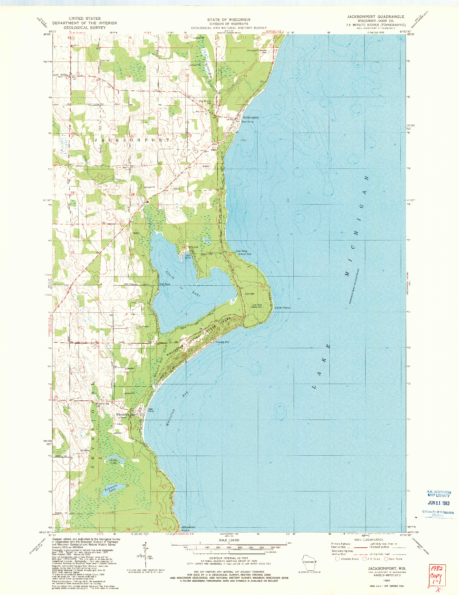 USGS 1:24000-SCALE QUADRANGLE FOR JACKSONPORT, WI 1982