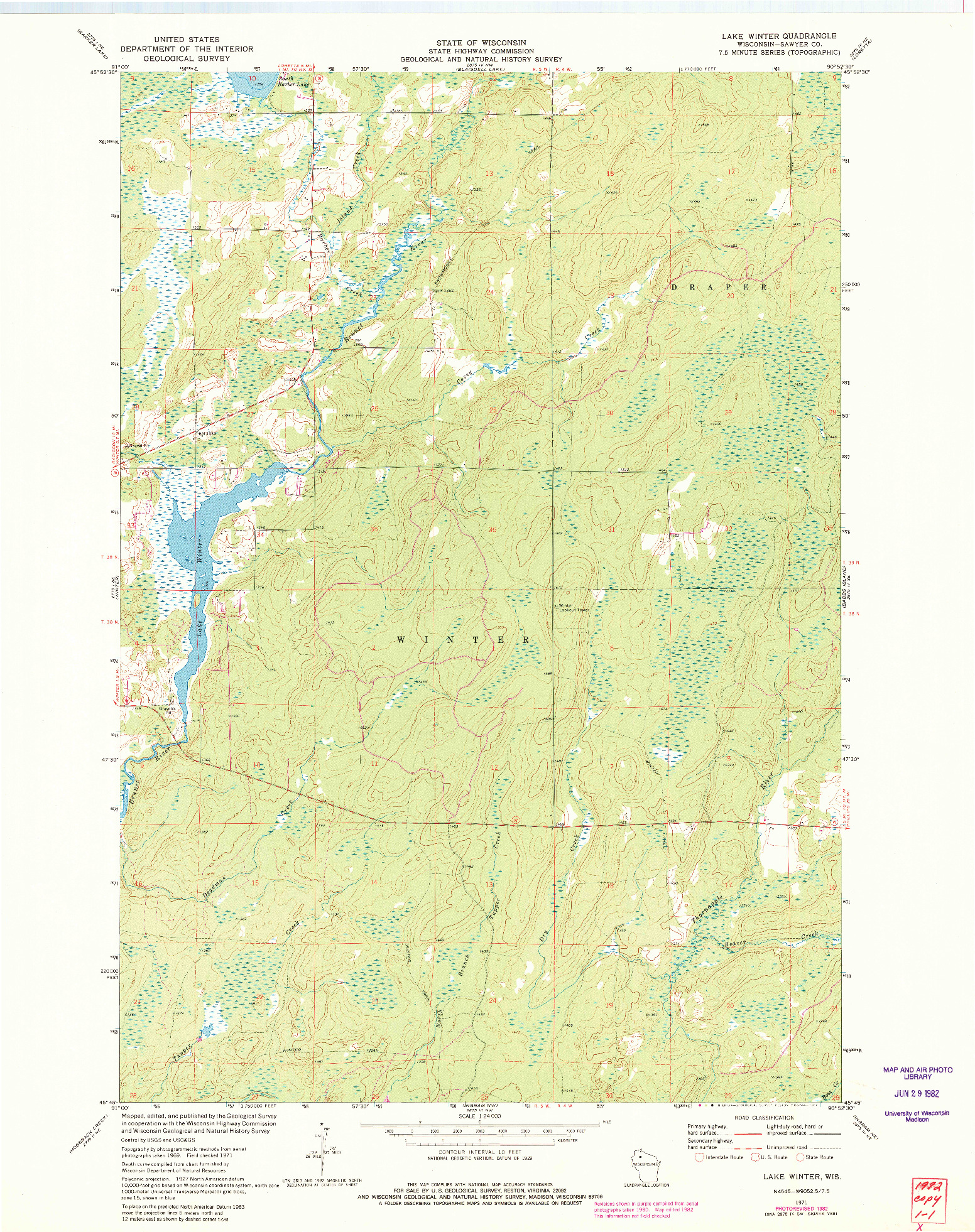 USGS 1:24000-SCALE QUADRANGLE FOR LAKE WINTER, WI 1971