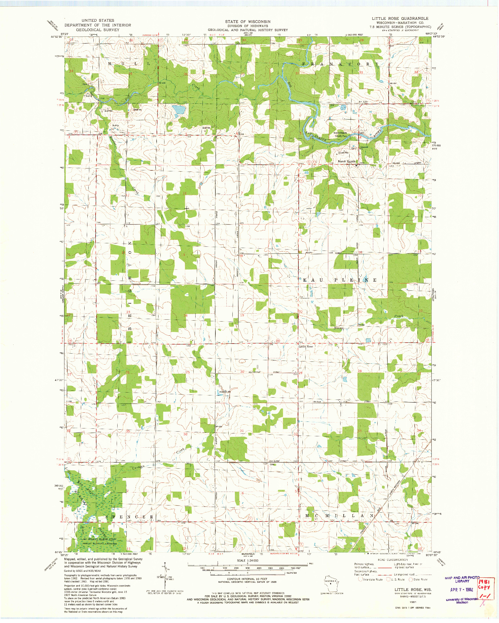 USGS 1:24000-SCALE QUADRANGLE FOR LITTLE ROSE, WI 1981