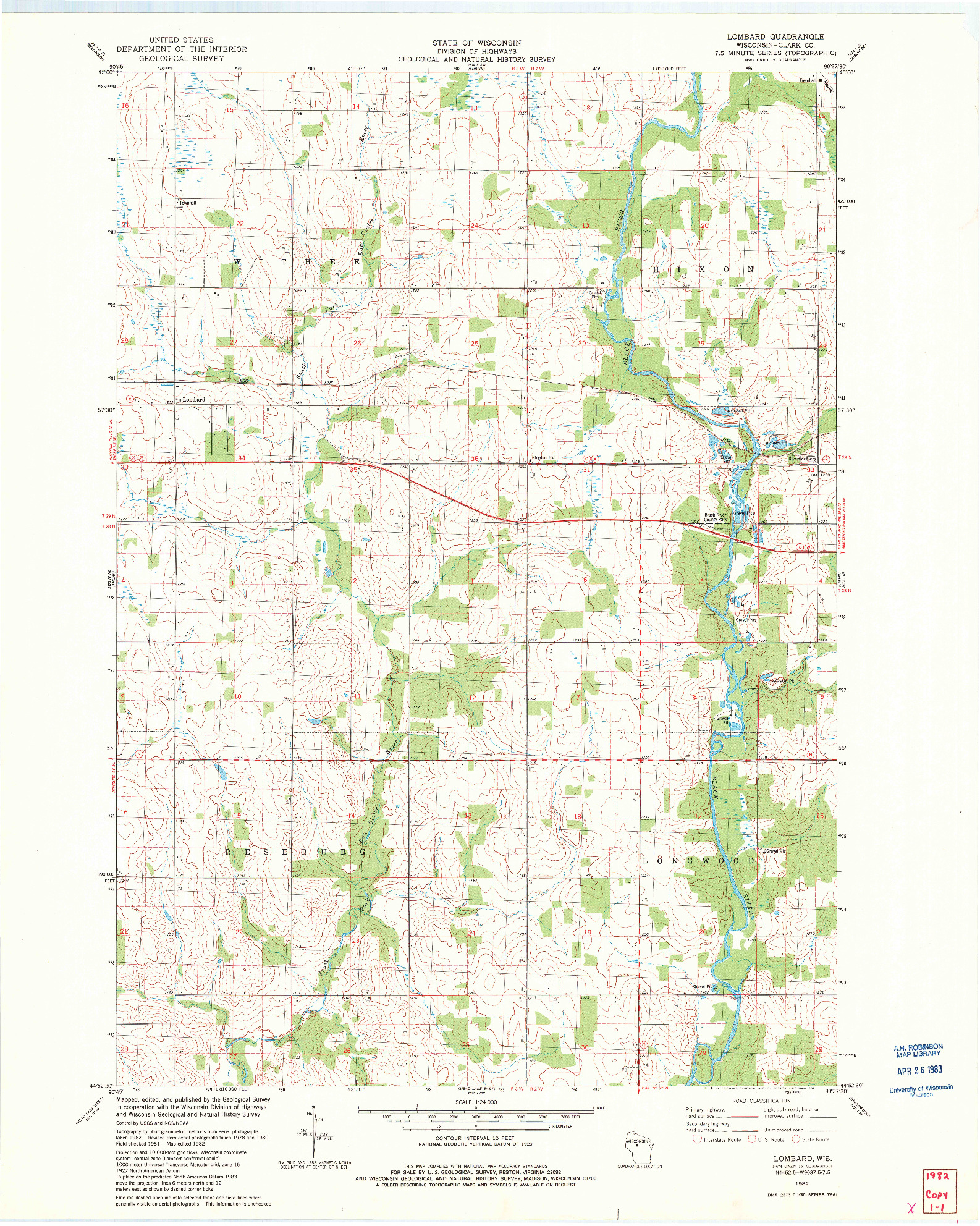 USGS 1:24000-SCALE QUADRANGLE FOR LOMBARD, WI 1982
