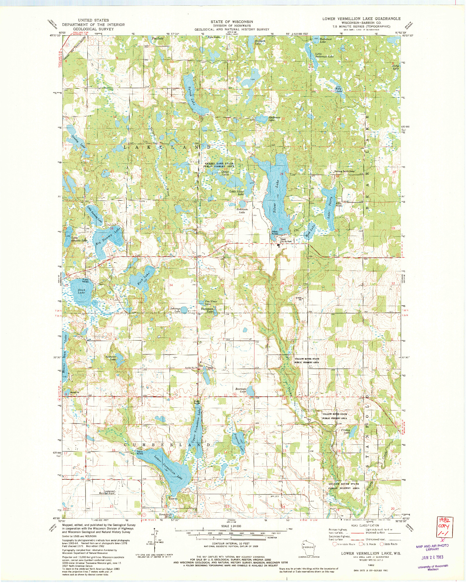USGS 1:24000-SCALE QUADRANGLE FOR LOWER VERMILLION LAKE, WI 1982