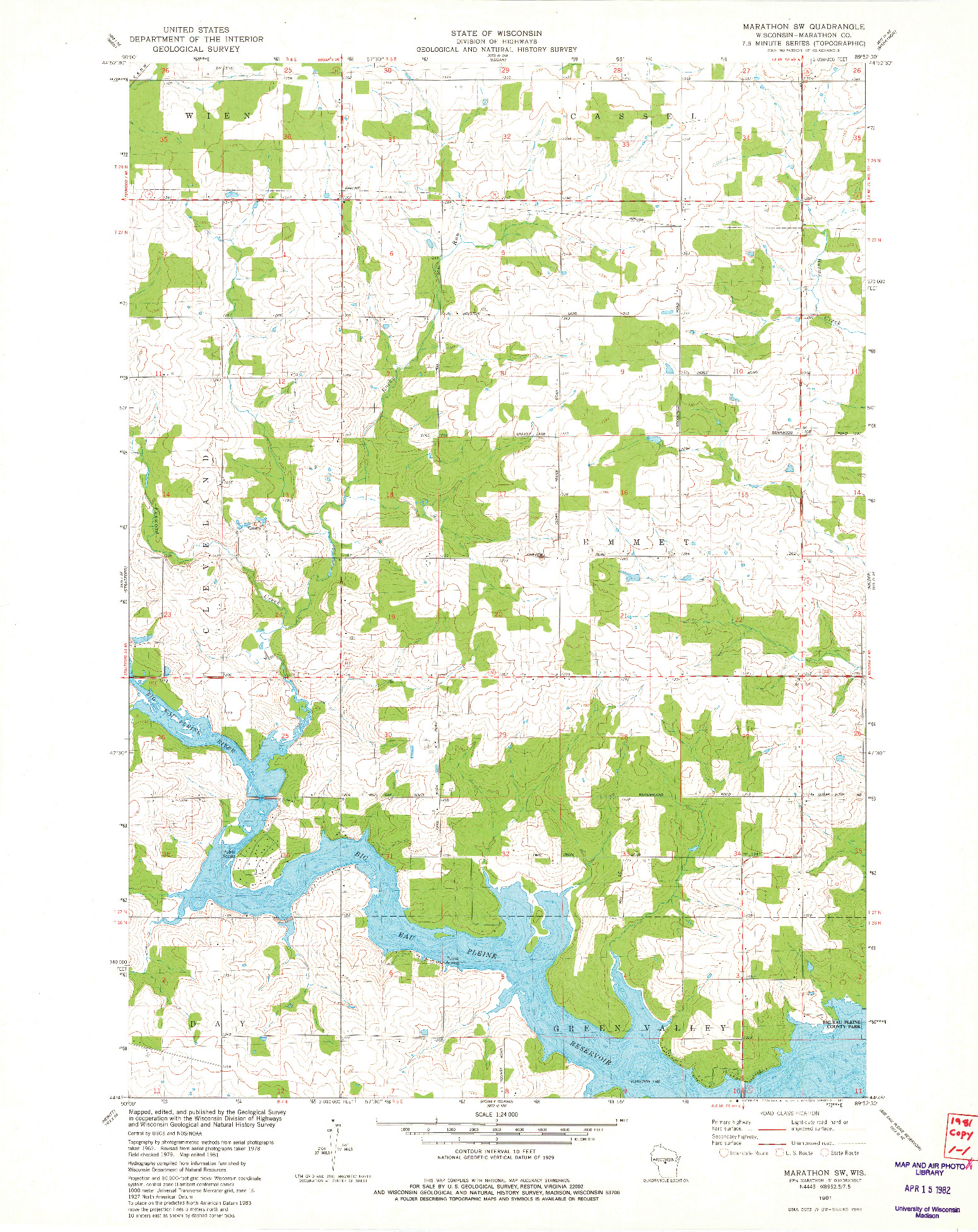 USGS 1:24000-SCALE QUADRANGLE FOR MARATHON SW, WI 1981