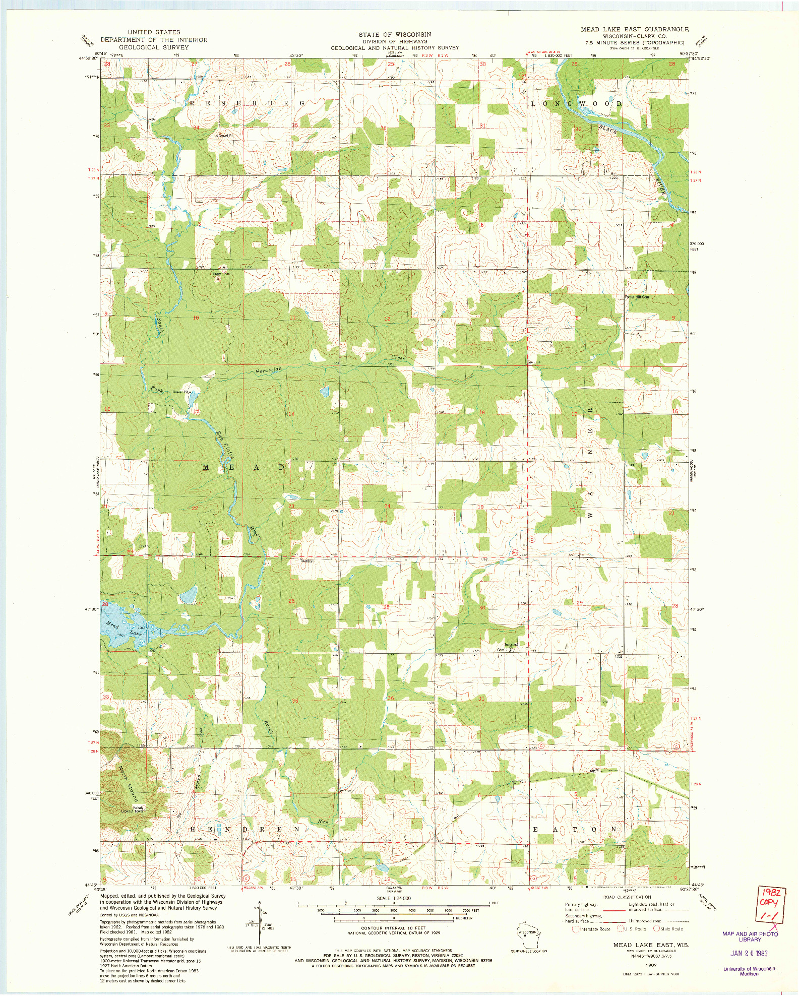 USGS 1:24000-SCALE QUADRANGLE FOR MEAD LAKE EAST, WI 1982