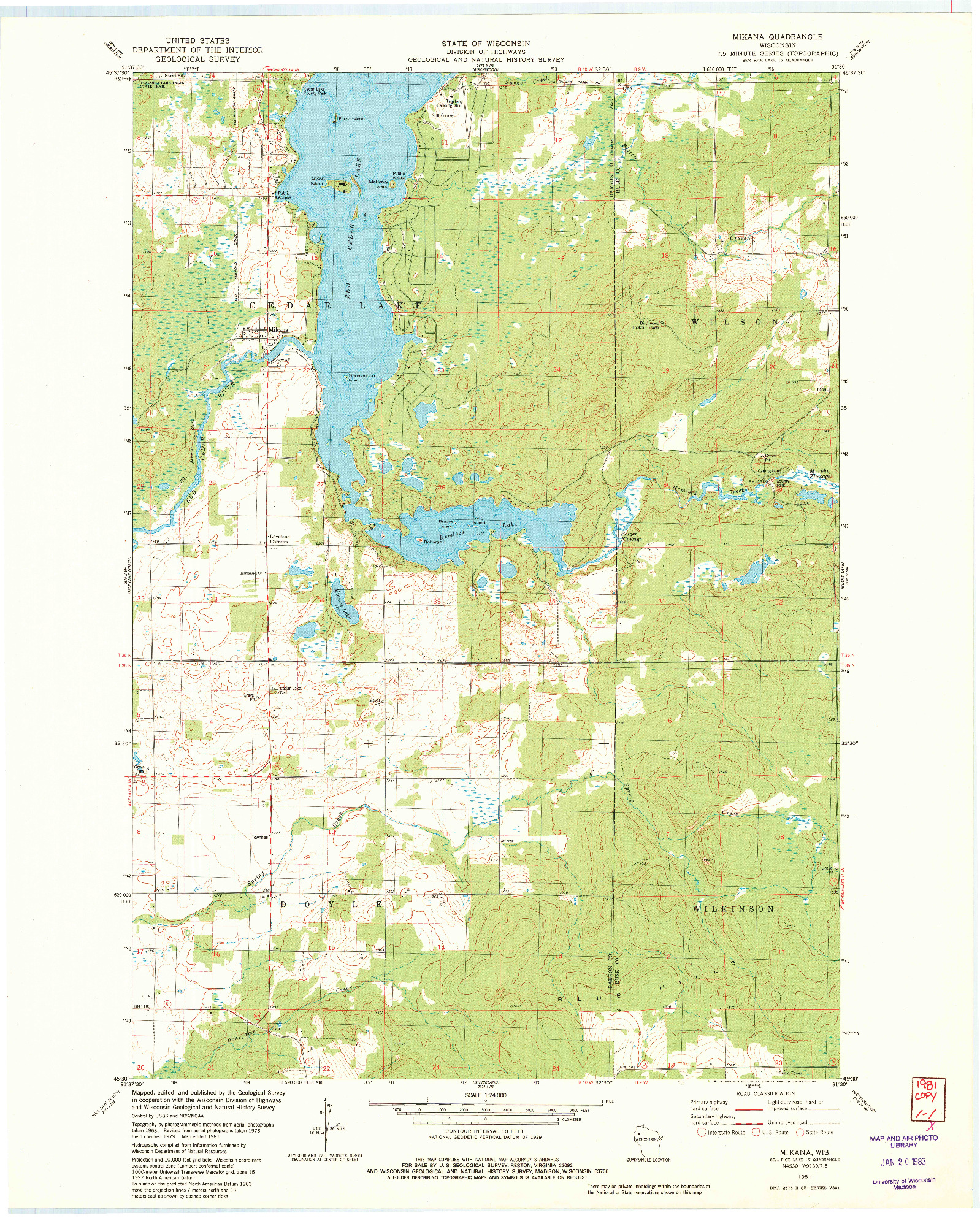USGS 1:24000-SCALE QUADRANGLE FOR MIKANA, WI 1981
