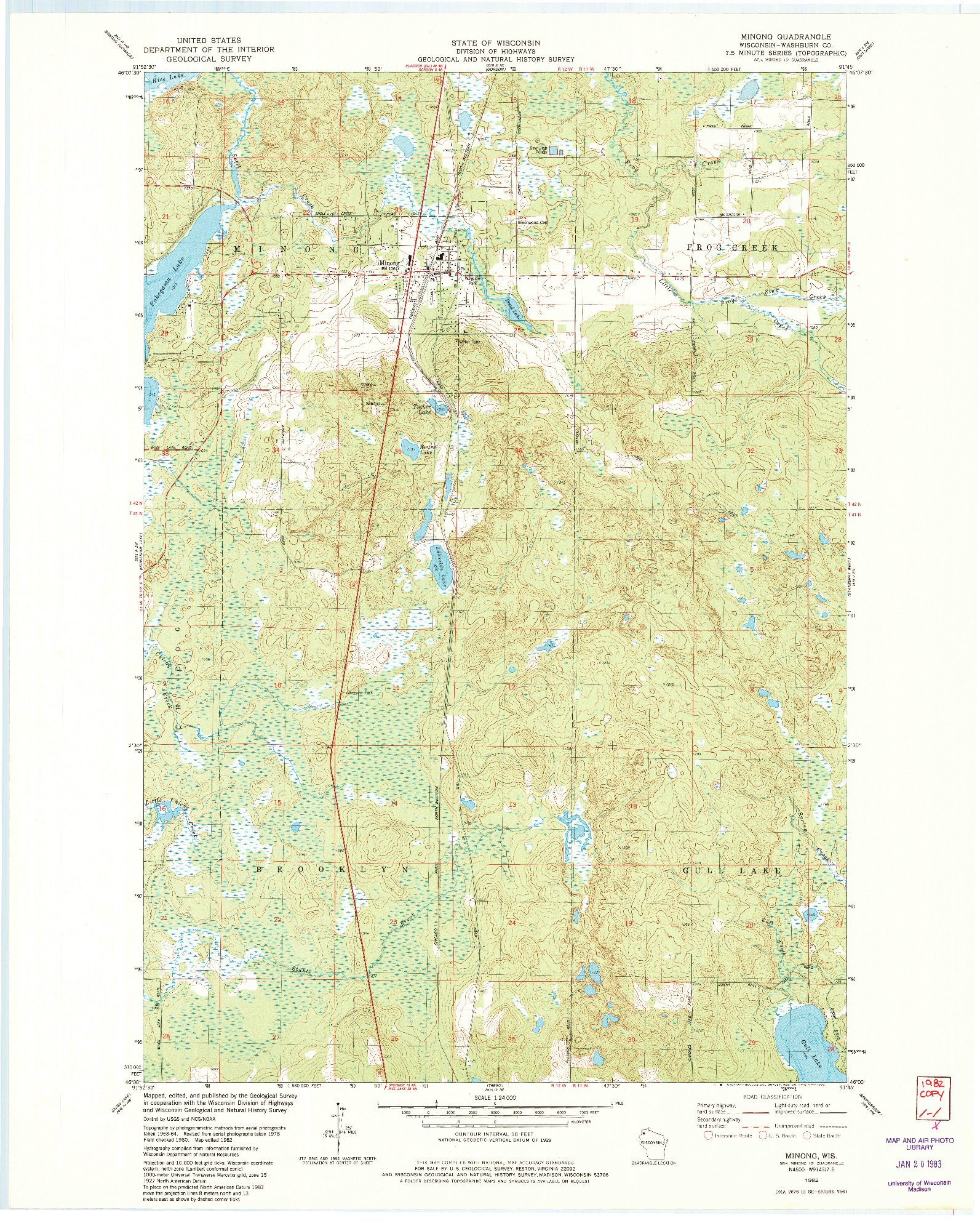 USGS 1:24000-SCALE QUADRANGLE FOR MINONG, WI 1982