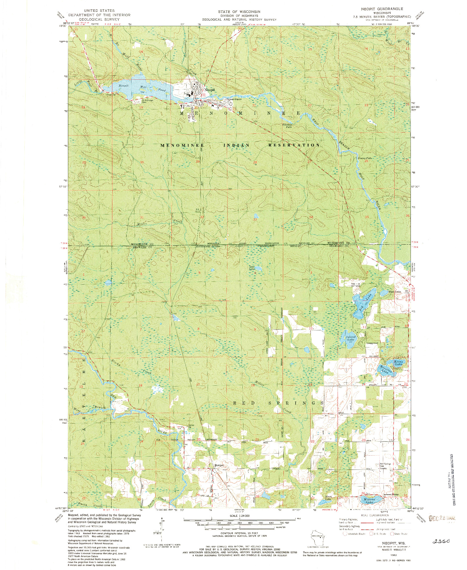 USGS 1:24000-SCALE QUADRANGLE FOR NEOPIT, WI 1982