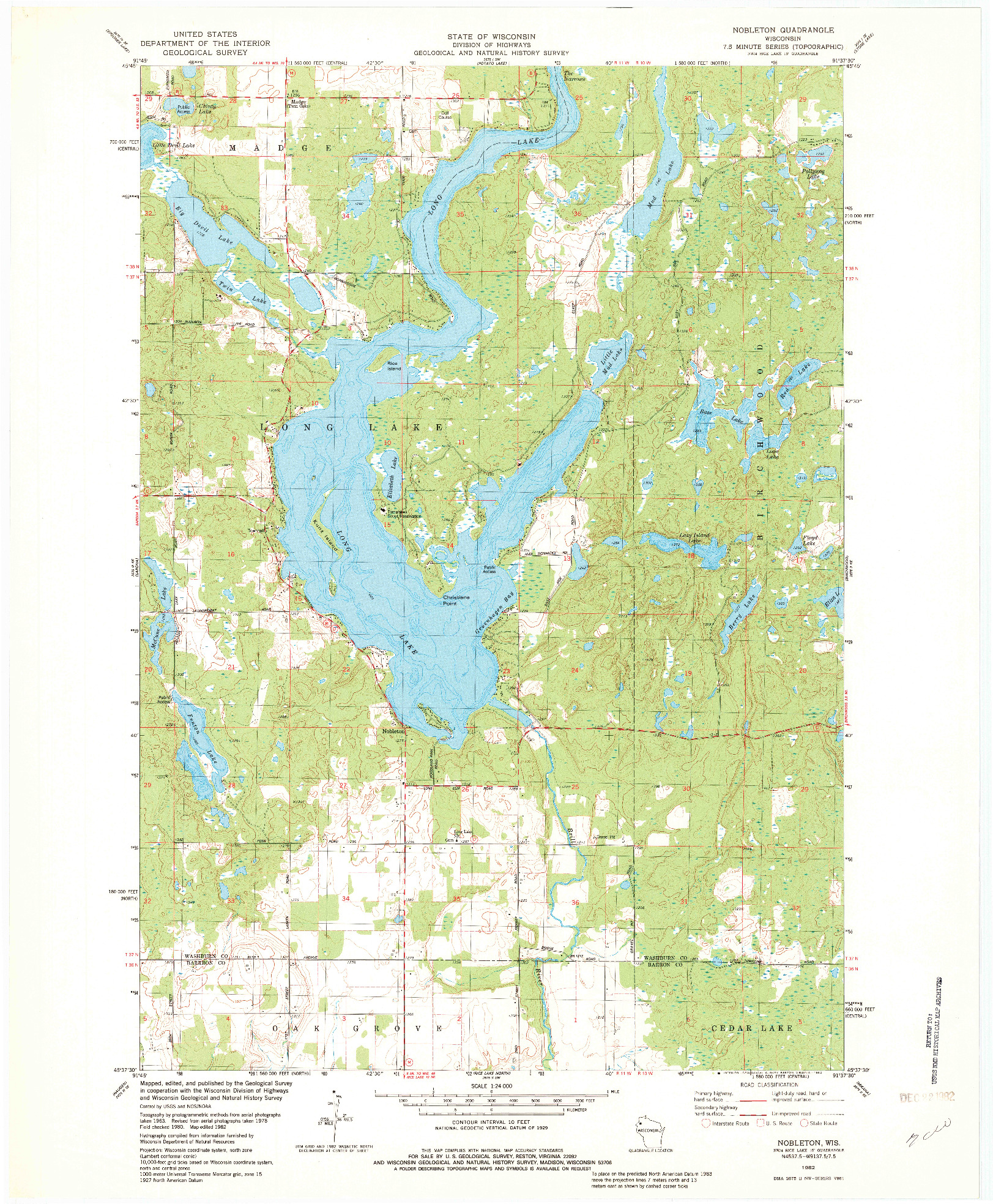 USGS 1:24000-SCALE QUADRANGLE FOR NOBLETON, WI 1982