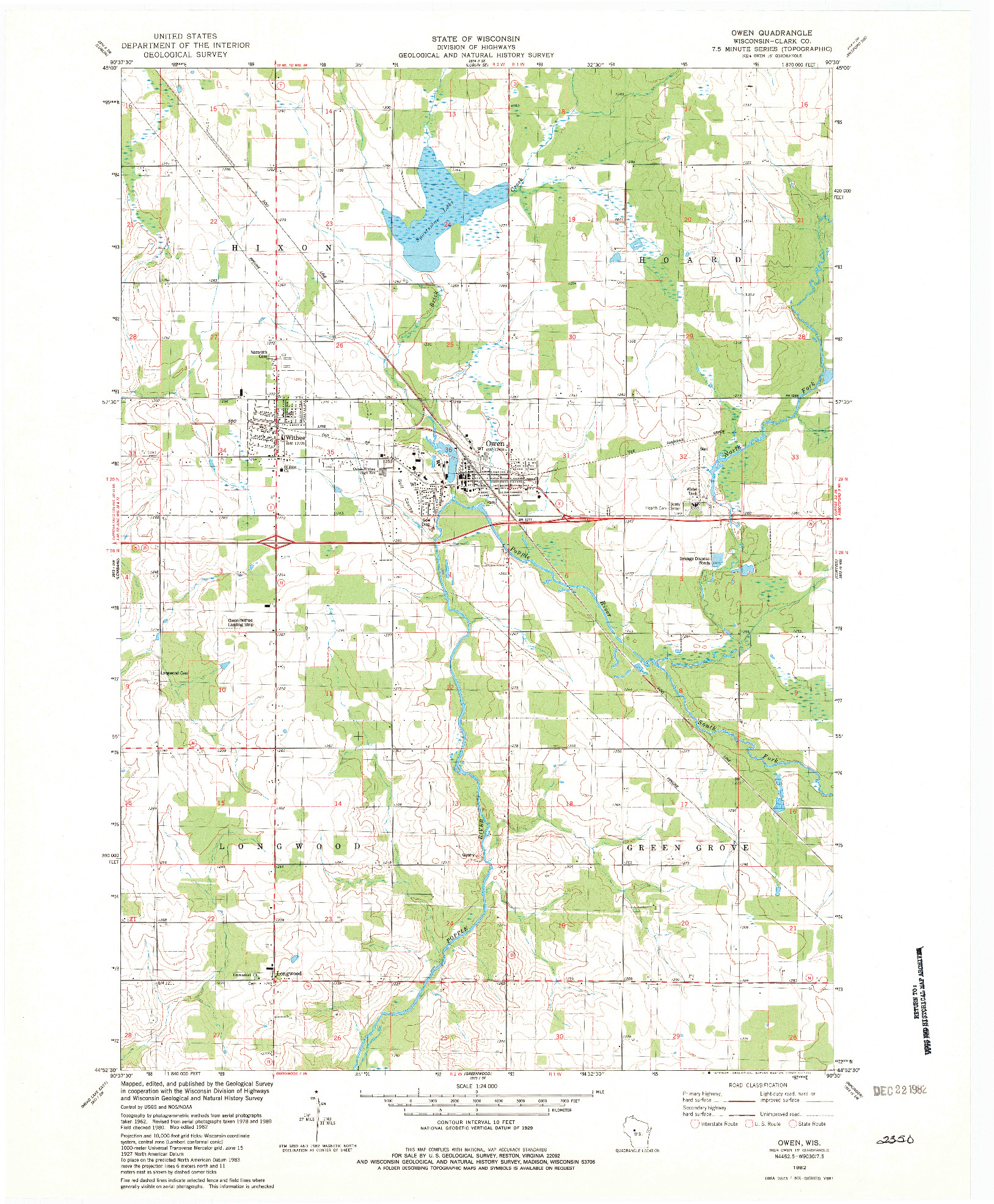 USGS 1:24000-SCALE QUADRANGLE FOR OWEN, WI 1982