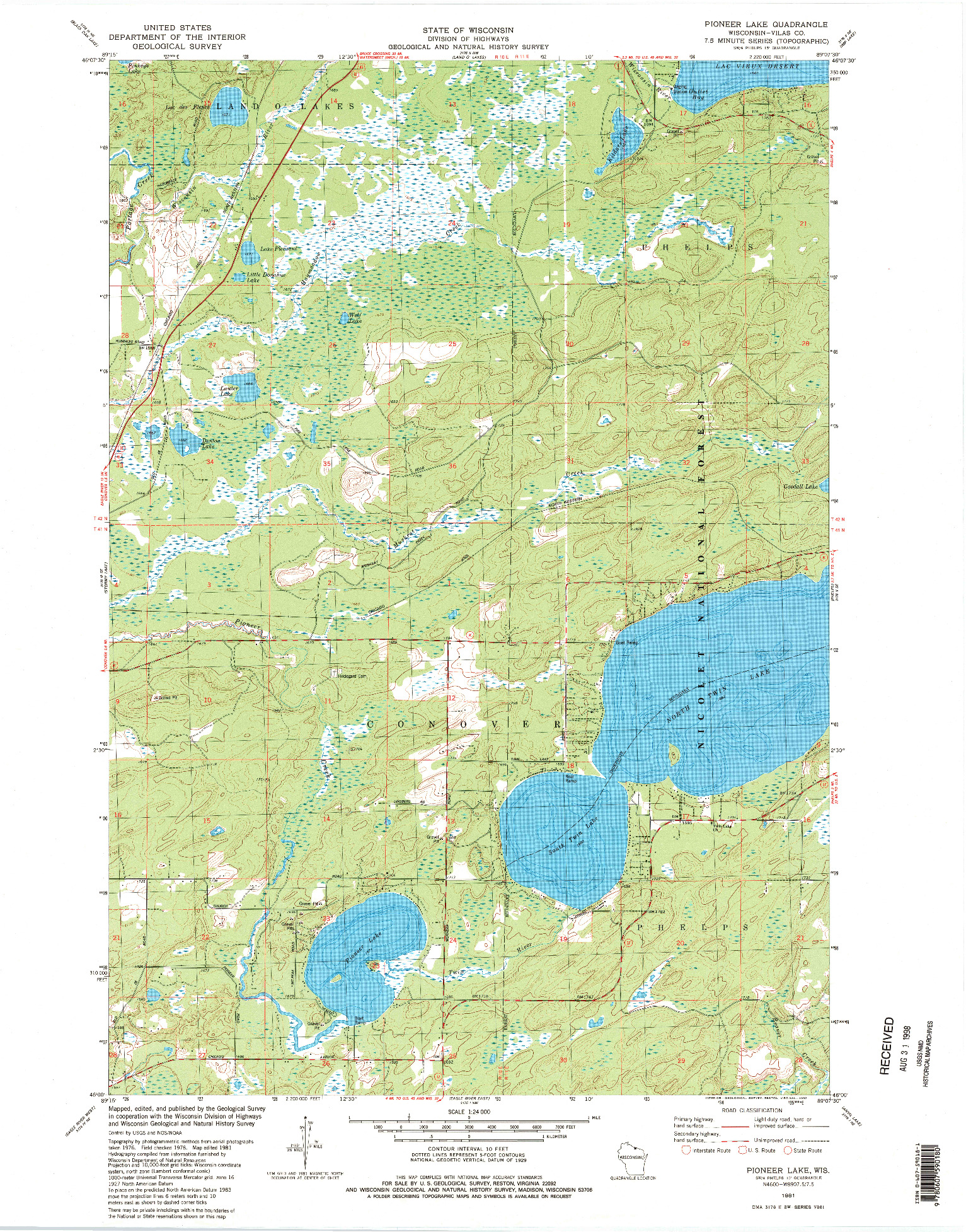 USGS 1:24000-SCALE QUADRANGLE FOR PIONEER LAKE, WI 1981