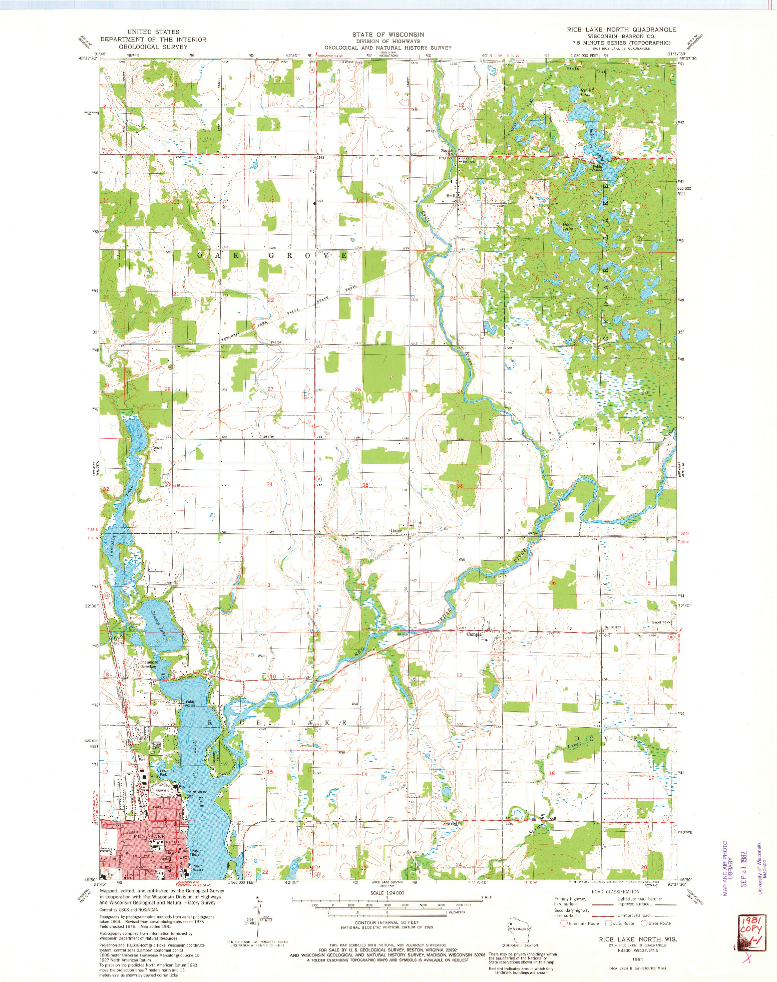 USGS 1:24000-SCALE QUADRANGLE FOR RICE LAKE NORTH, WI 1981