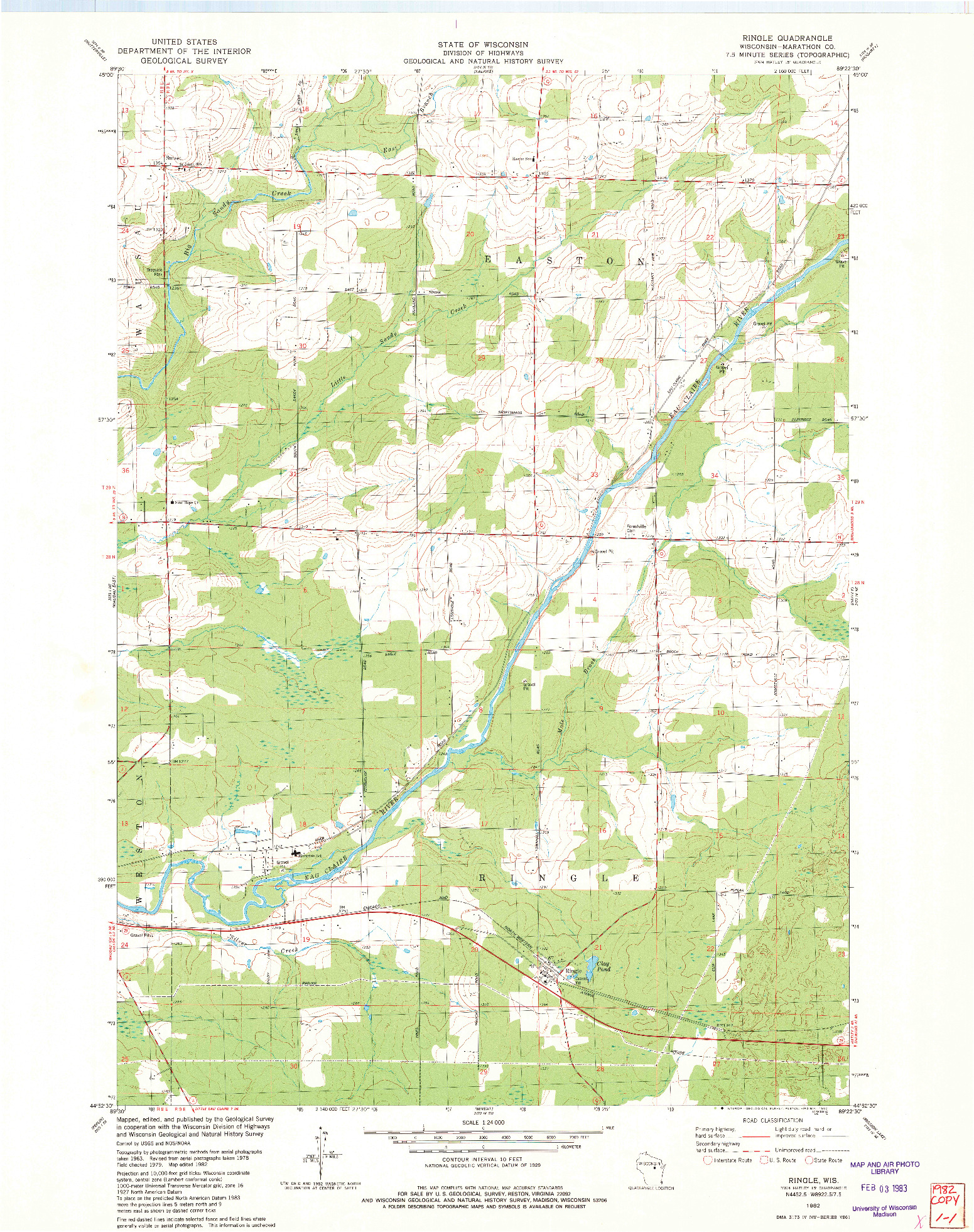 USGS 1:24000-SCALE QUADRANGLE FOR RINGLE, WI 1982
