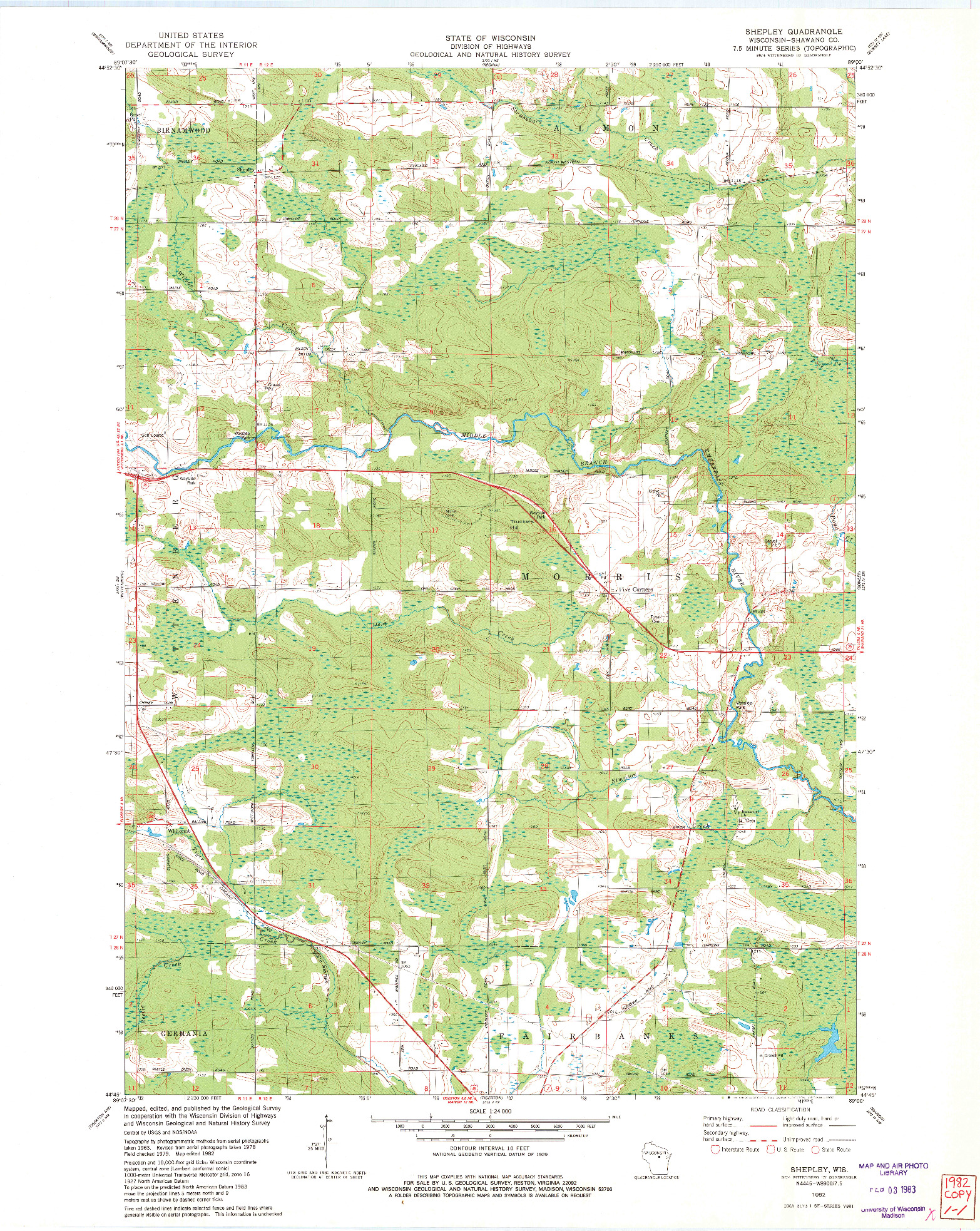 USGS 1:24000-SCALE QUADRANGLE FOR SHEPLEY, WI 1982