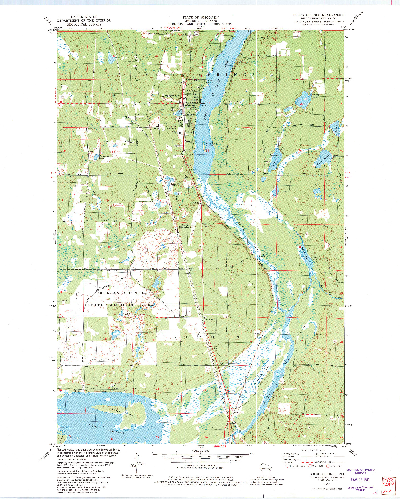 USGS 1:24000-SCALE QUADRANGLE FOR SOLON SPRINGS, WI 1982