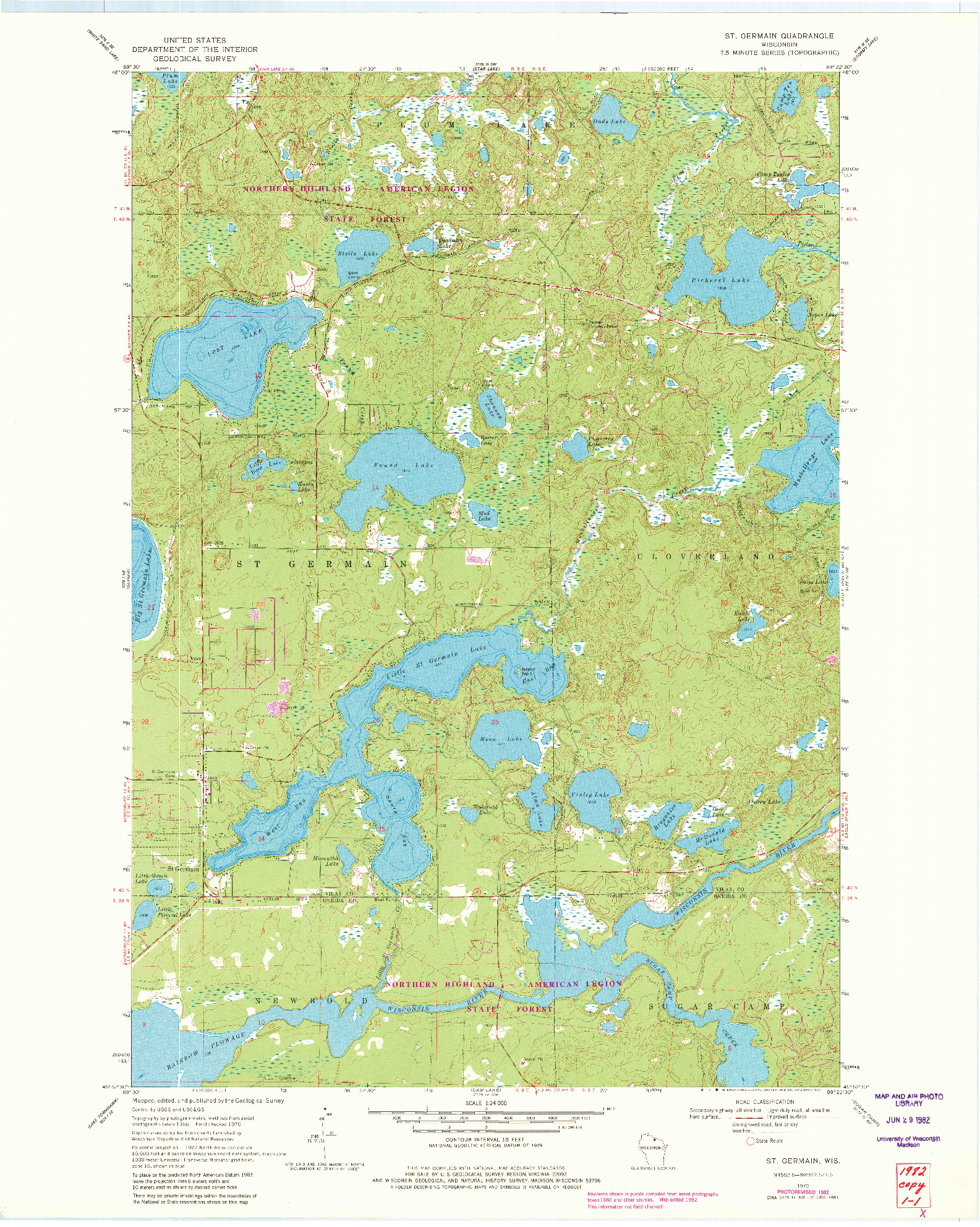 USGS 1:24000-SCALE QUADRANGLE FOR ST. GERMAIN, WI 1970