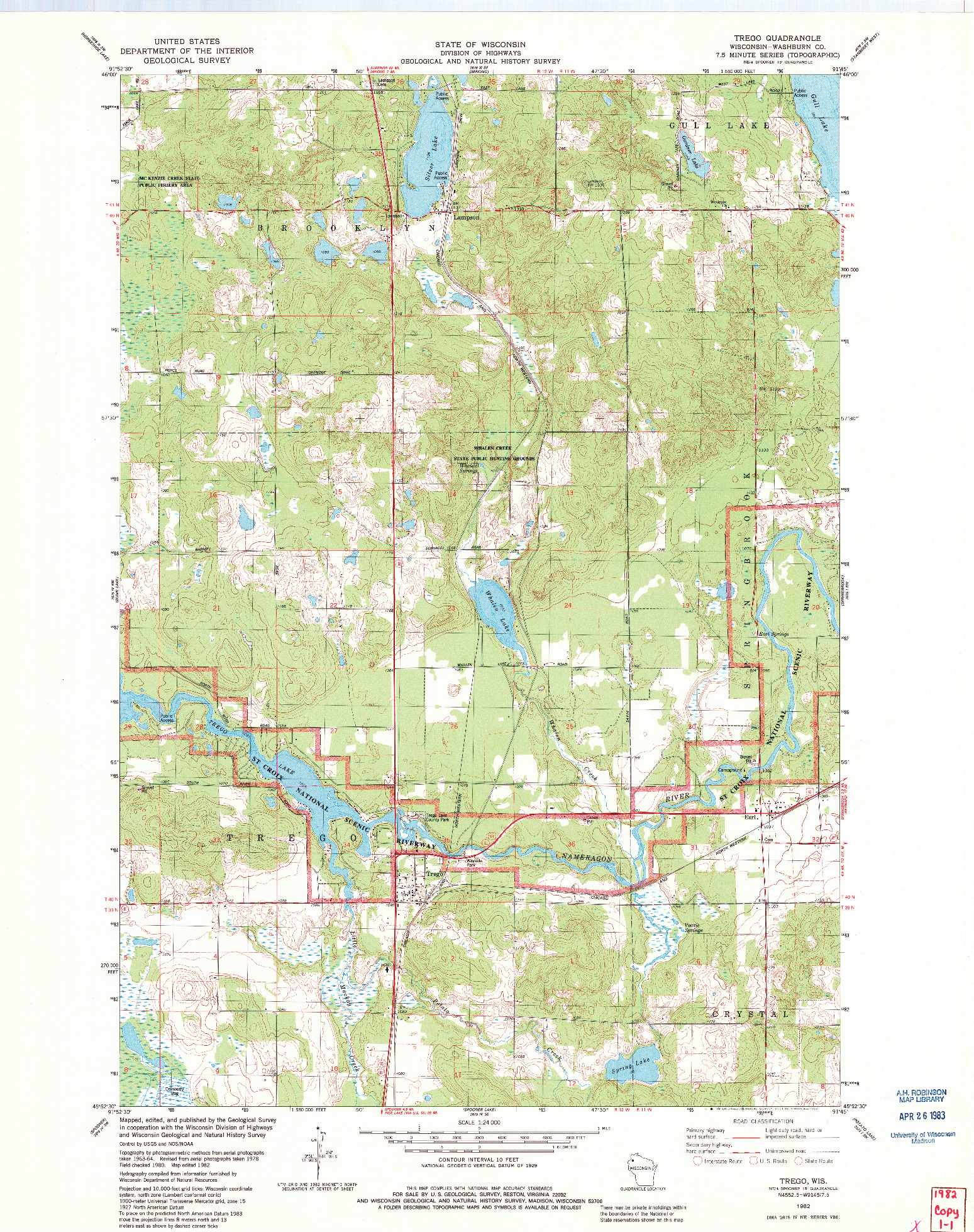USGS 1:24000-SCALE QUADRANGLE FOR TREGO, WI 1982