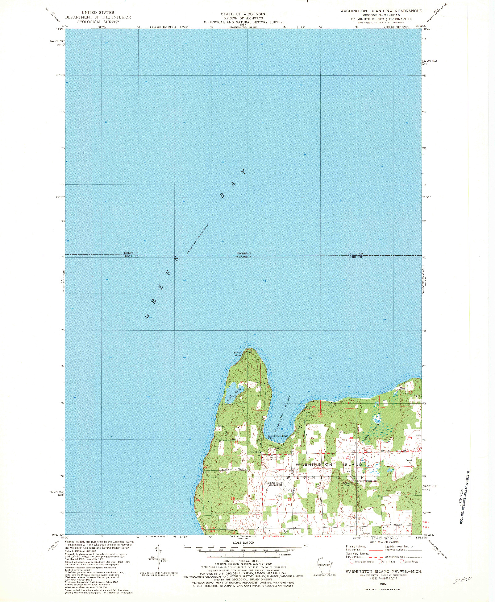 USGS 1:24000-SCALE QUADRANGLE FOR WASHINGTON ISLAND NW, WI 1982