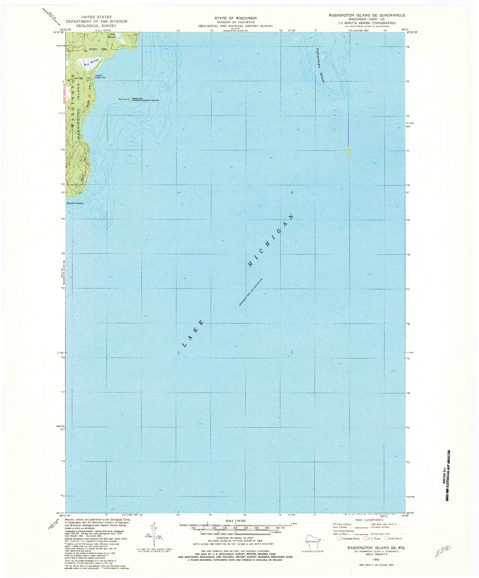 USGS 1:24000-SCALE QUADRANGLE FOR WASHINGTON ISLAND SE, WI 1982