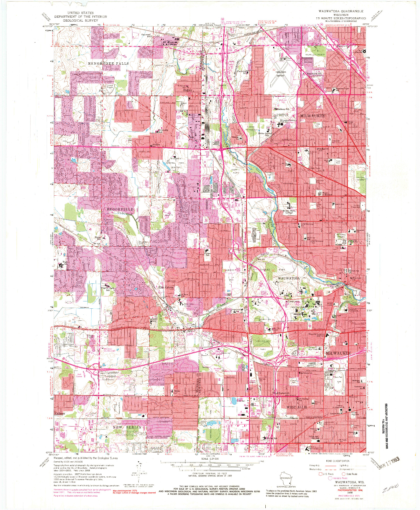 USGS 1:24000-SCALE QUADRANGLE FOR WAUWATOSA, WI 1958