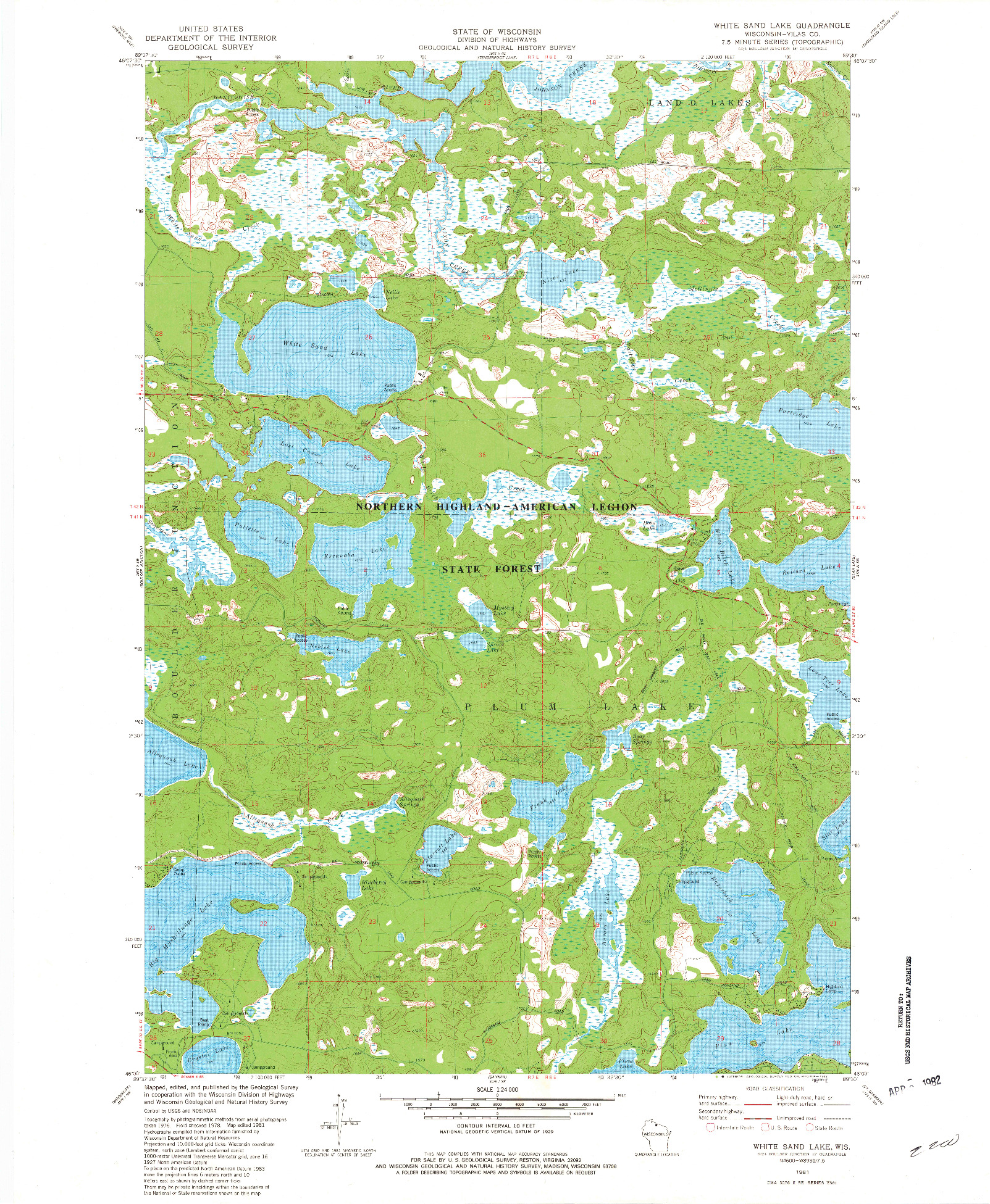 USGS 1:24000-SCALE QUADRANGLE FOR WHITE SAND LAKE, WI 1981