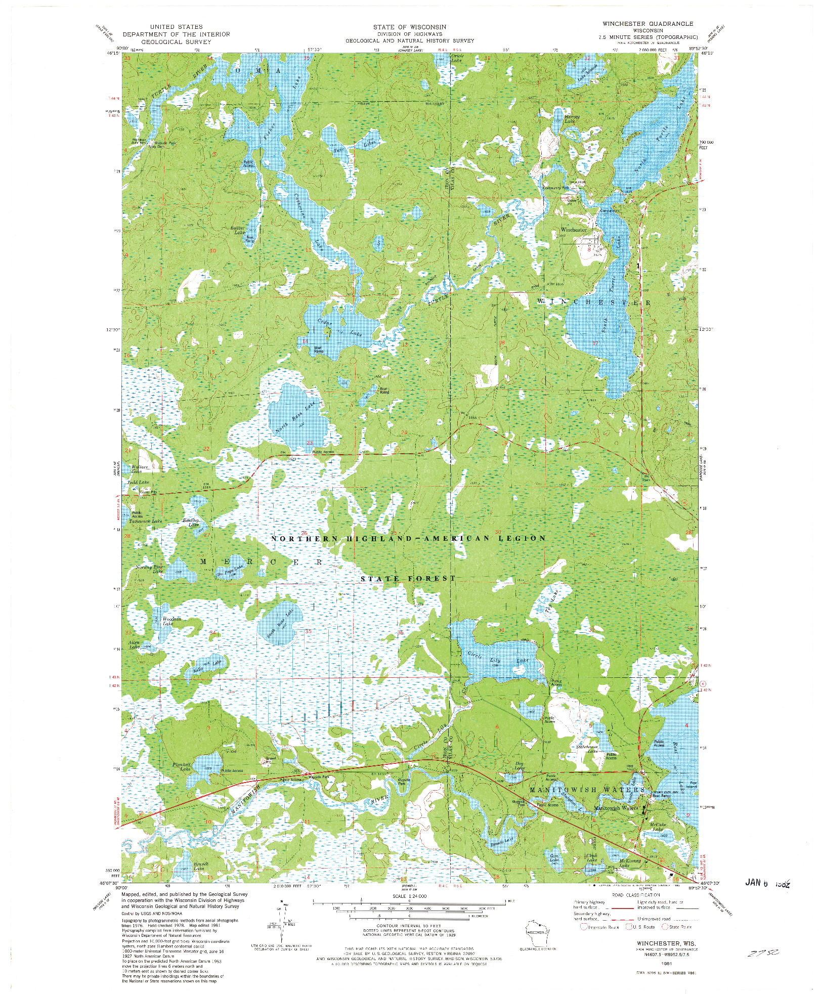 USGS 1:24000-SCALE QUADRANGLE FOR WINCHESTER, WI 1981