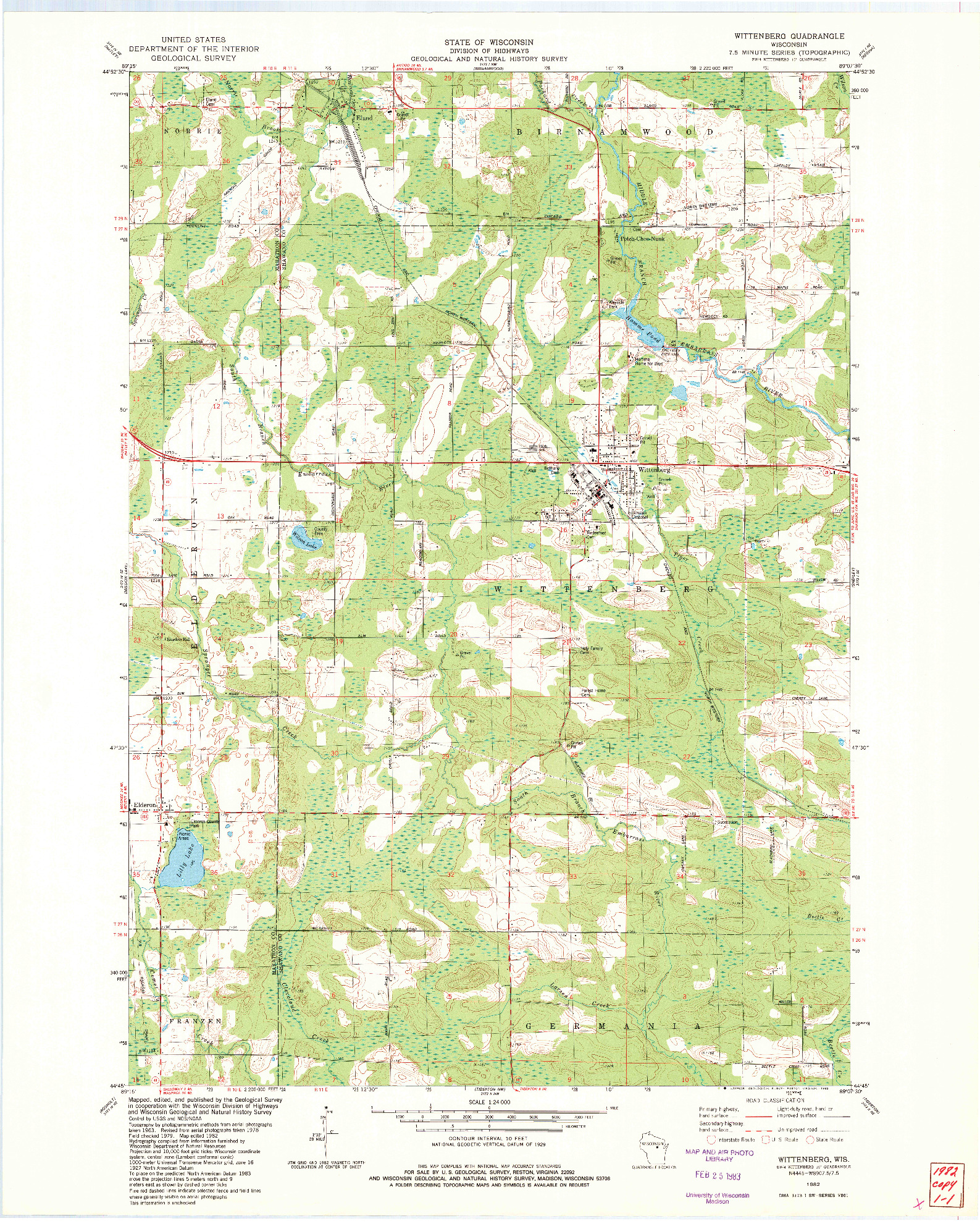 USGS 1:24000-SCALE QUADRANGLE FOR WITTENBERG, WI 1982