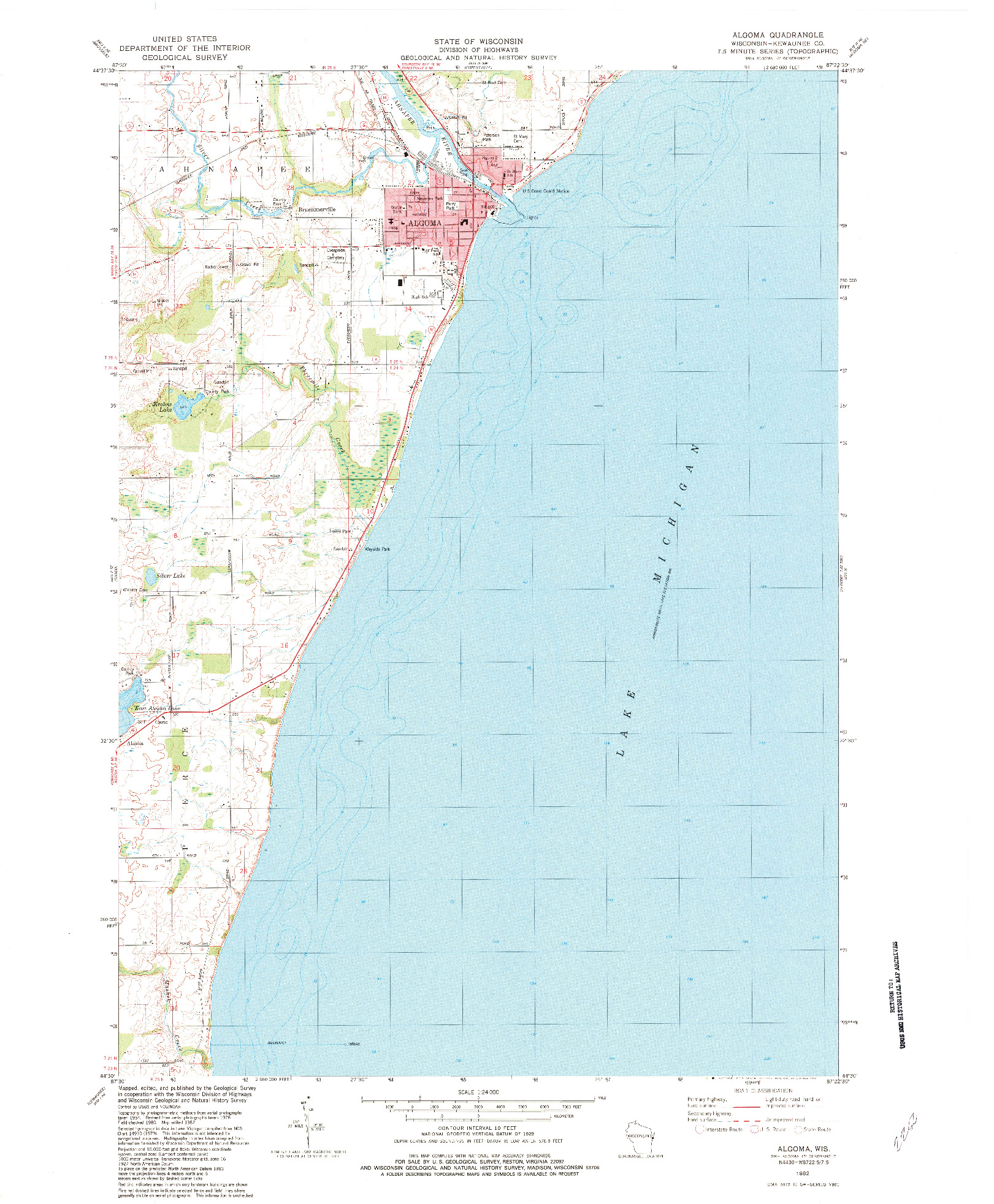 USGS 1:24000-SCALE QUADRANGLE FOR ALGOMA, WI 1982