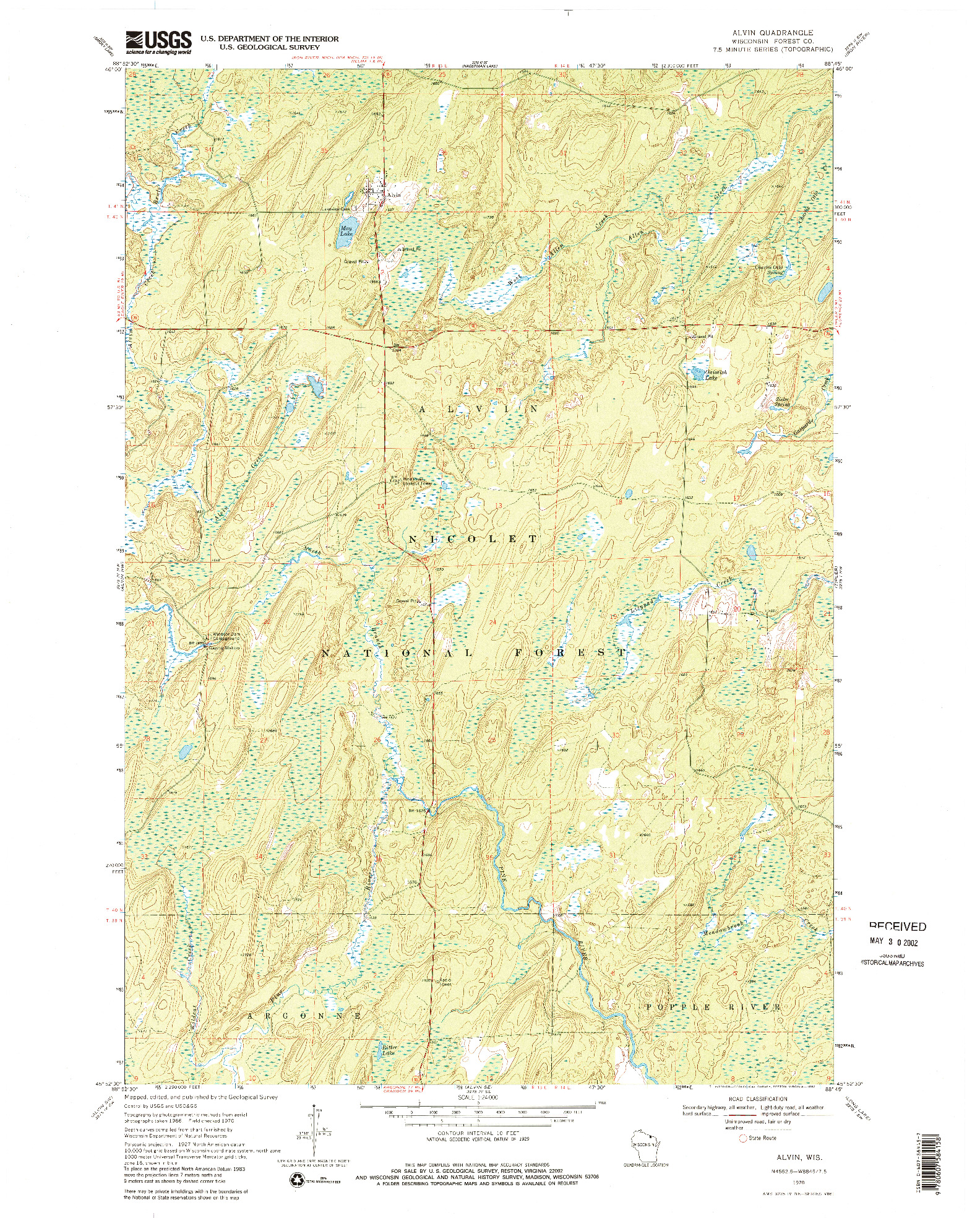 USGS 1:24000-SCALE QUADRANGLE FOR ALVIN, WI 1970