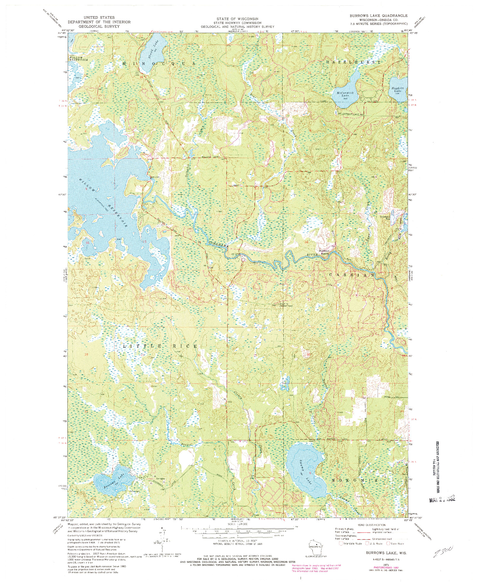 USGS 1:24000-SCALE QUADRANGLE FOR BURROWS LAKE, WI 1971