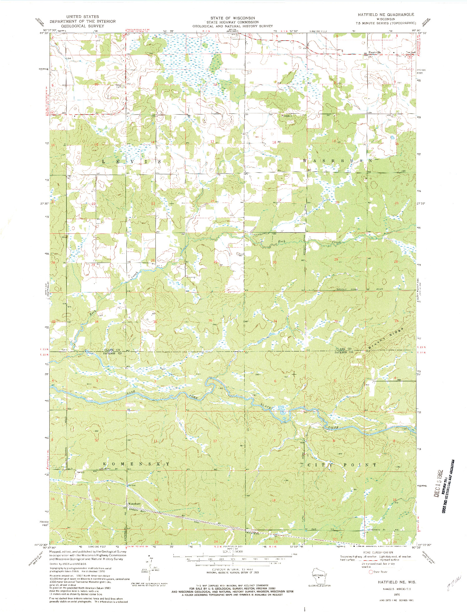 USGS 1:24000-SCALE QUADRANGLE FOR HATFIELD NE, WI 1970