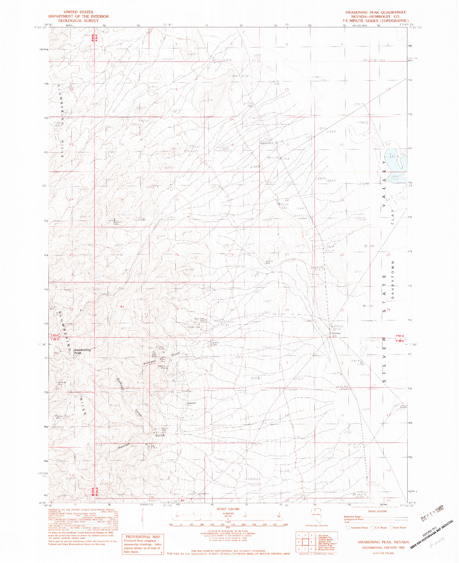 USGS 1:24000-SCALE QUADRANGLE FOR AWAKENING PEAK, NV 1982