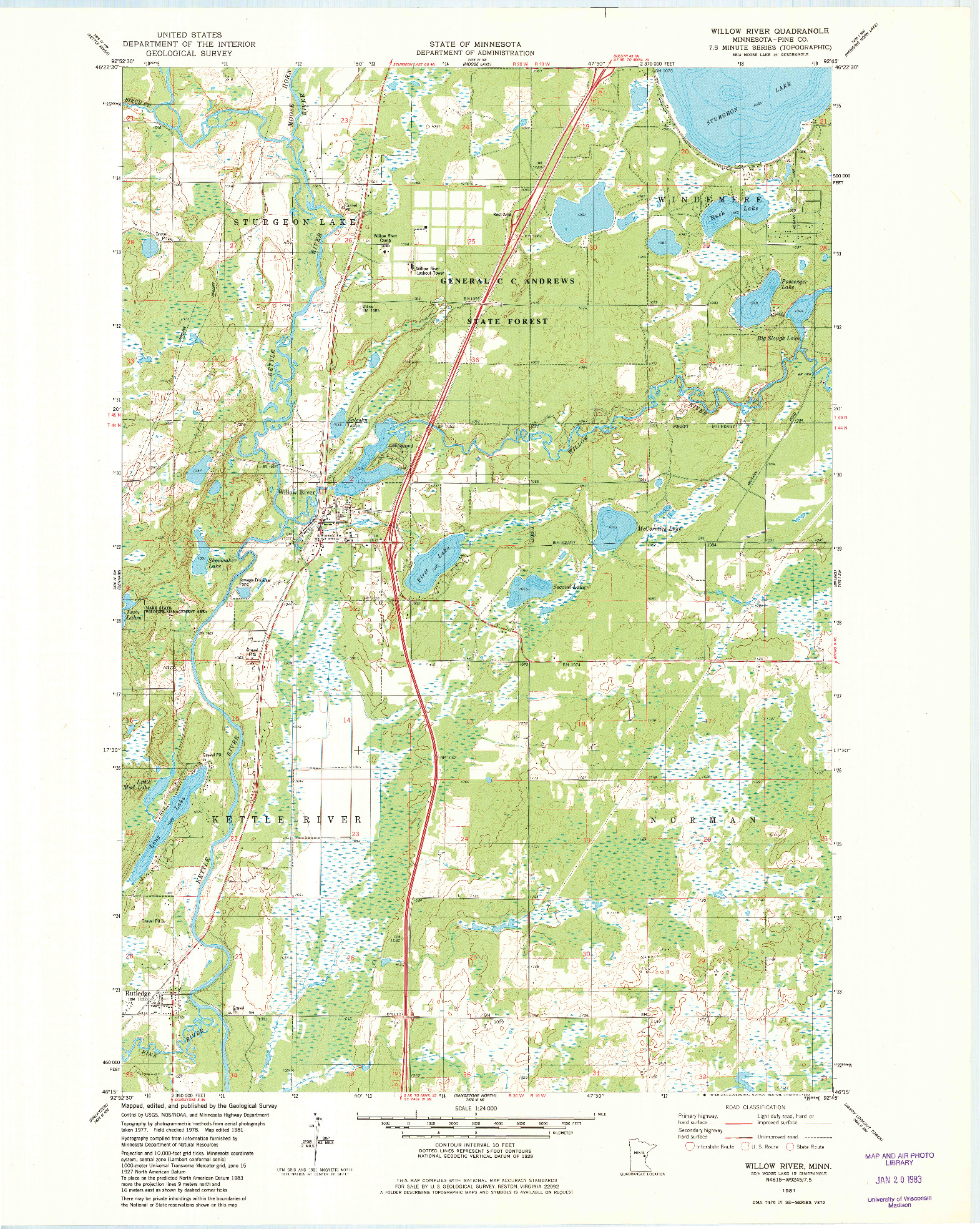 USGS 1:24000-SCALE QUADRANGLE FOR WILLOW RIVER, MN 1981