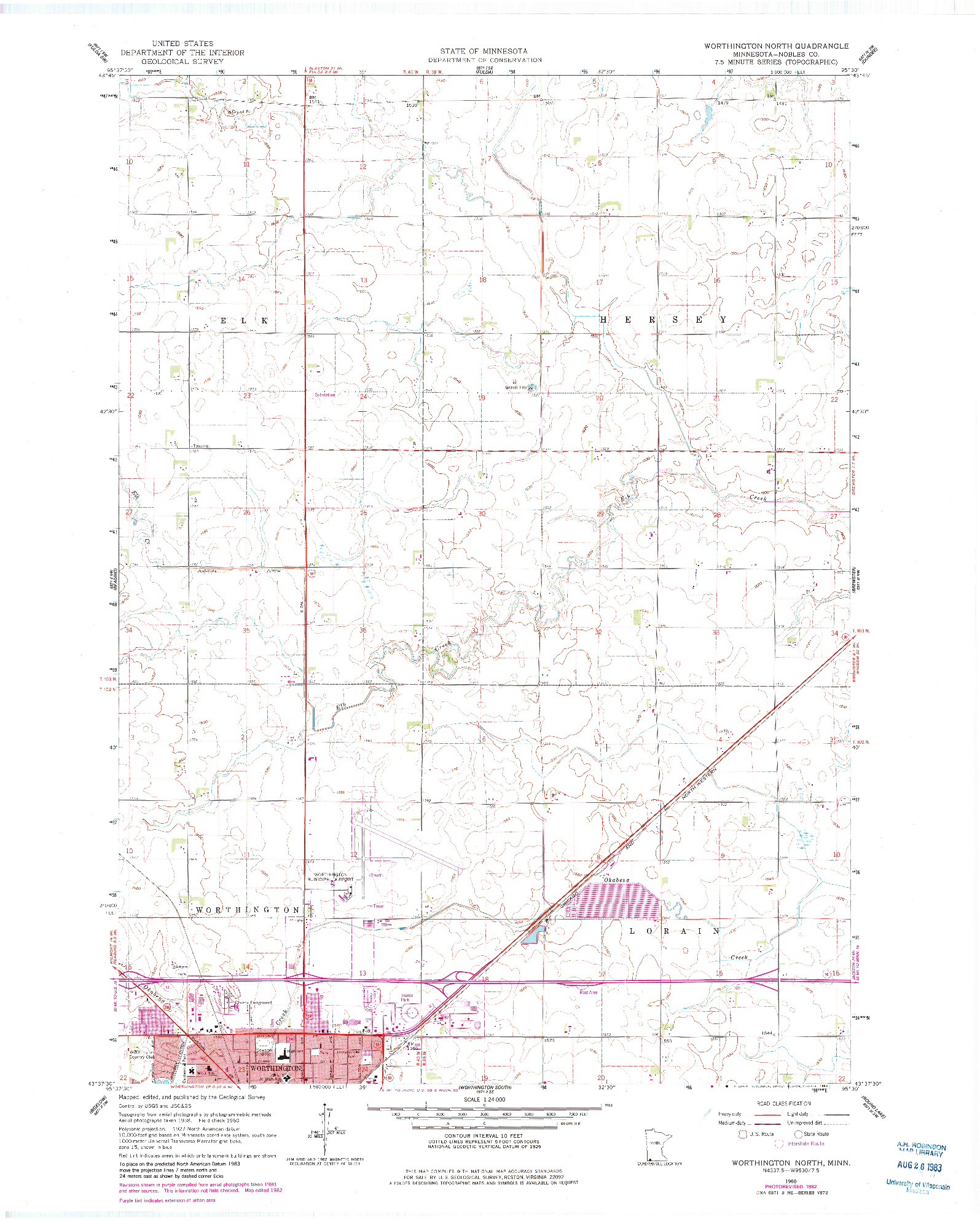 USGS 1:24000-SCALE QUADRANGLE FOR WORTHINGTON NORTH, MN 1960
