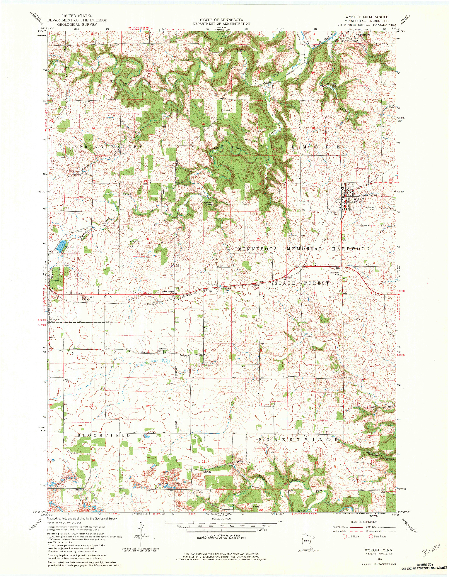 USGS 1:24000-SCALE QUADRANGLE FOR WYKOFF, MN 1965