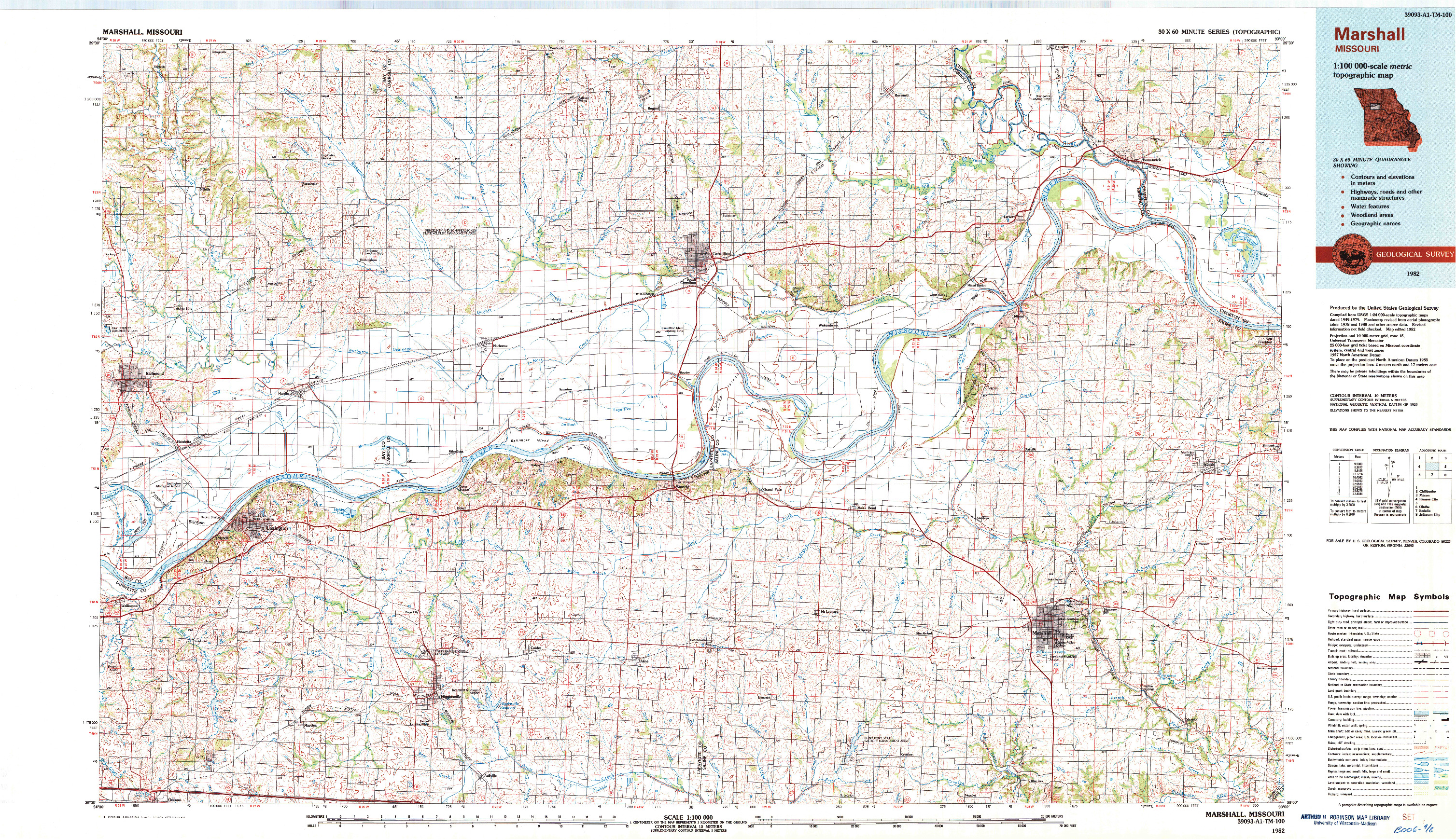 USGS 1:100000-SCALE QUADRANGLE FOR MARSHALL, MO 1982