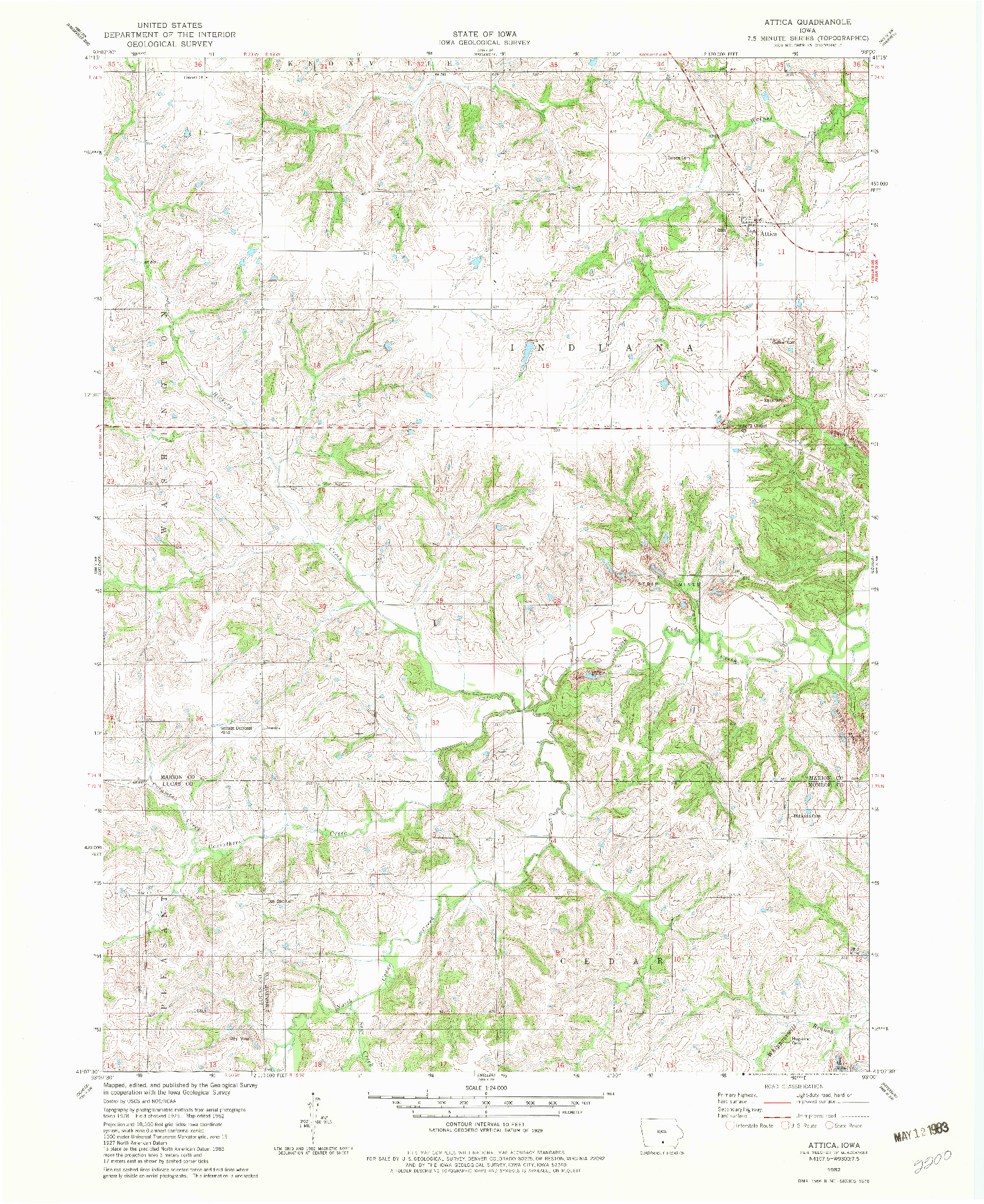 USGS 1:24000-SCALE QUADRANGLE FOR ATTICA, IA 1982