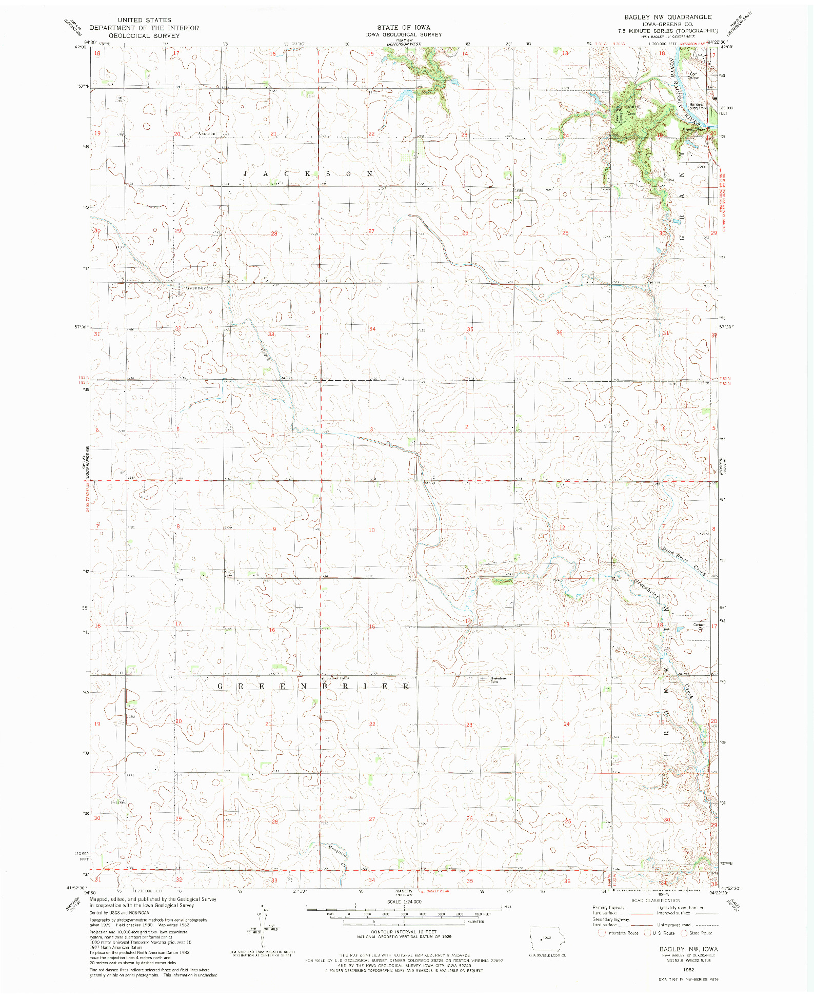 USGS 1:24000-SCALE QUADRANGLE FOR BAGLEY NW, IA 1982